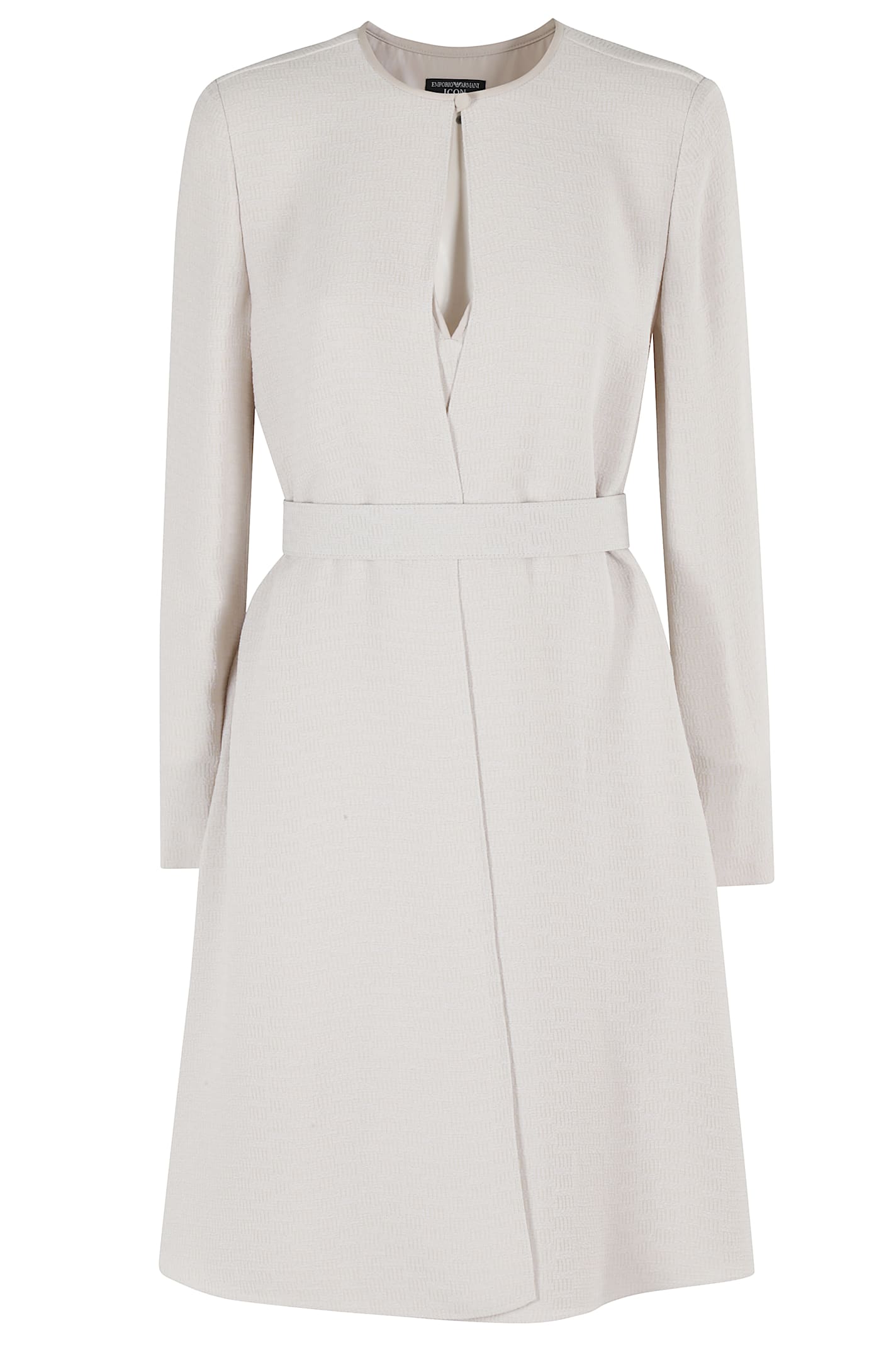 Emporio Armani Knee-length Textured Dress With Tailored Silhouette In White