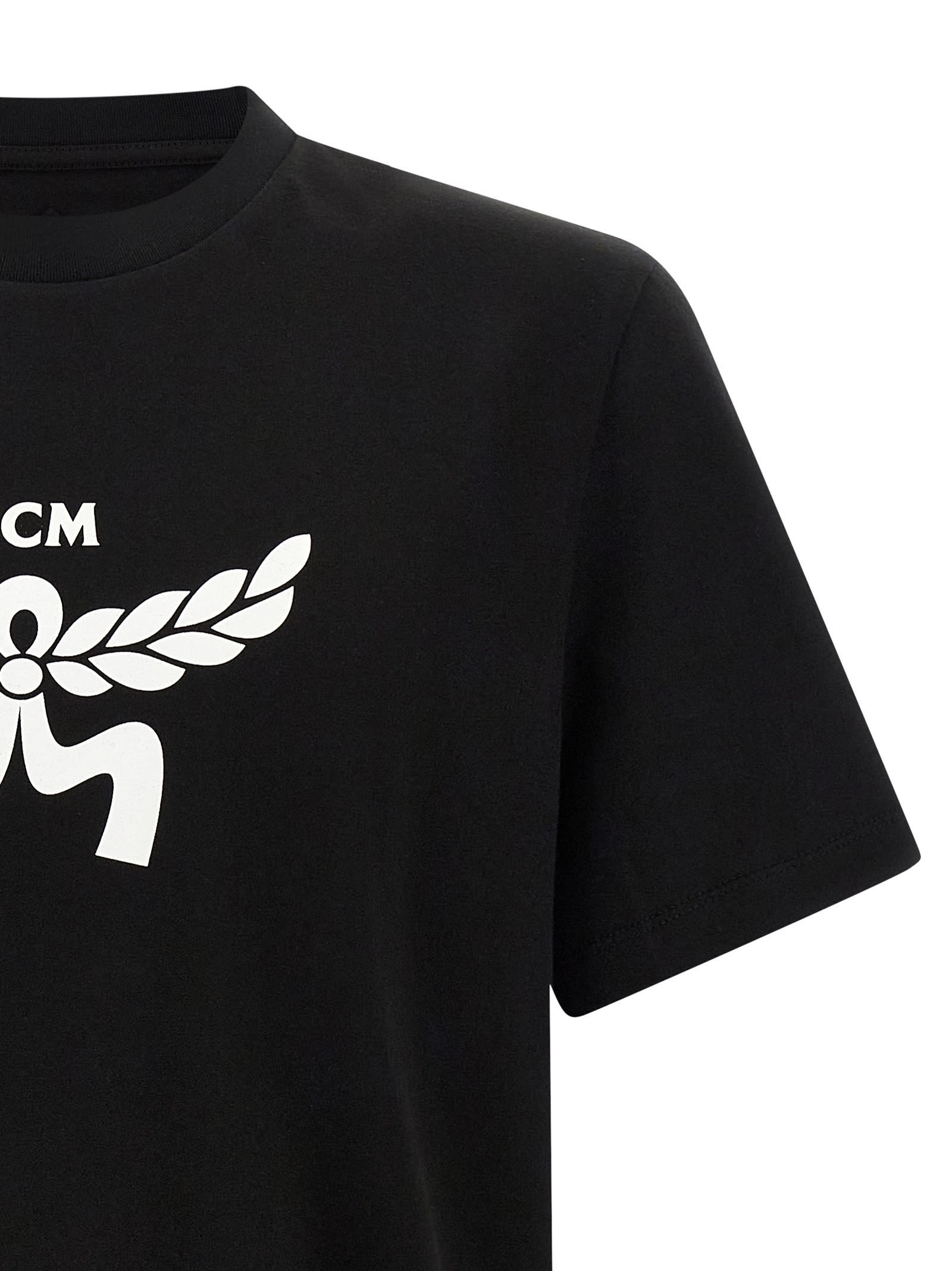 Mcm Laurel Logo Print T-shirt In Organic Cotton In Black