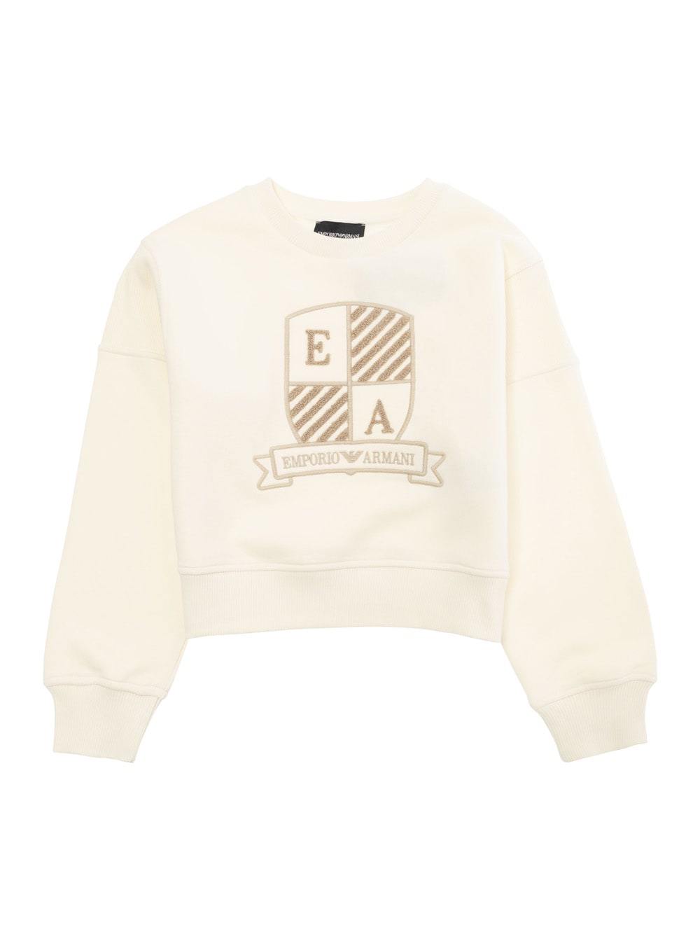 Emporio Armani Kids' White Sweatshirt With Jacquard Crest In Cotton Girl