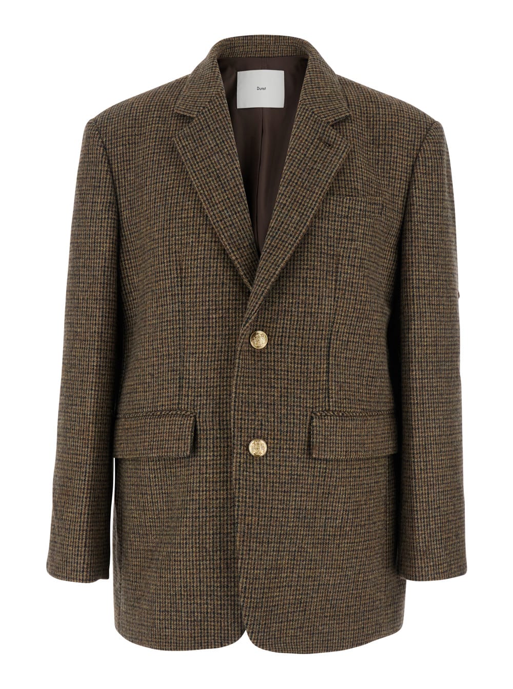 Dunst Brown Single-breasted Jacket With All-over Check Motif In Wool Woman In Brown