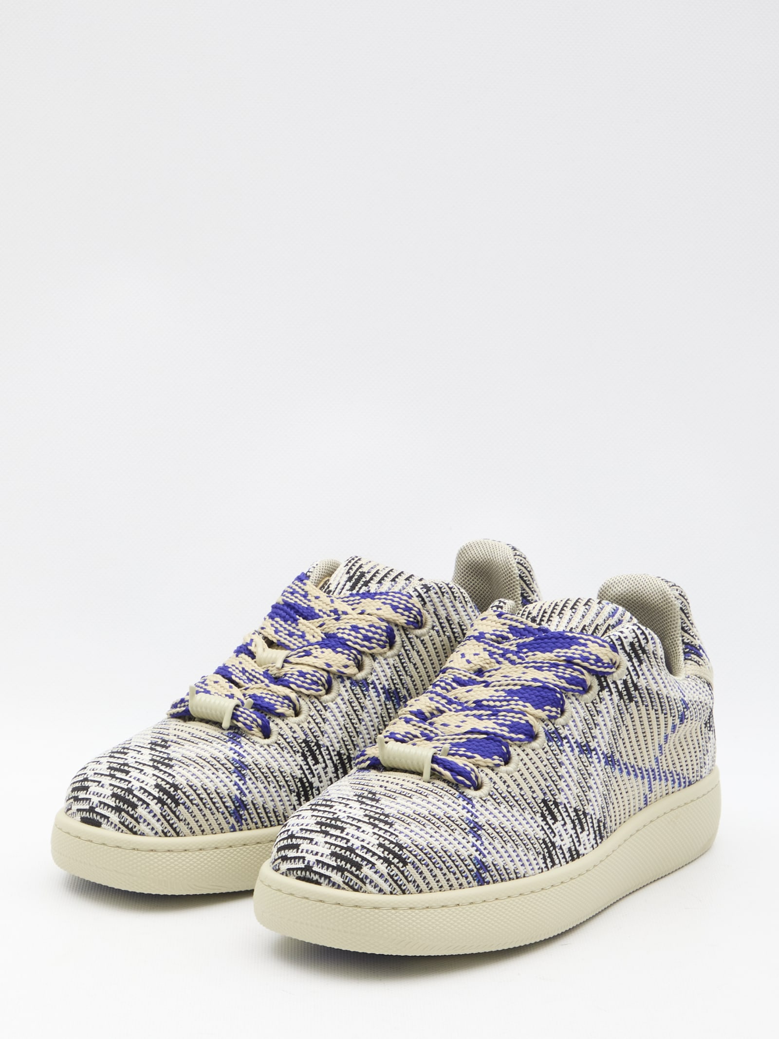 Shop Burberry Check Knit Box Sneakers In Beige