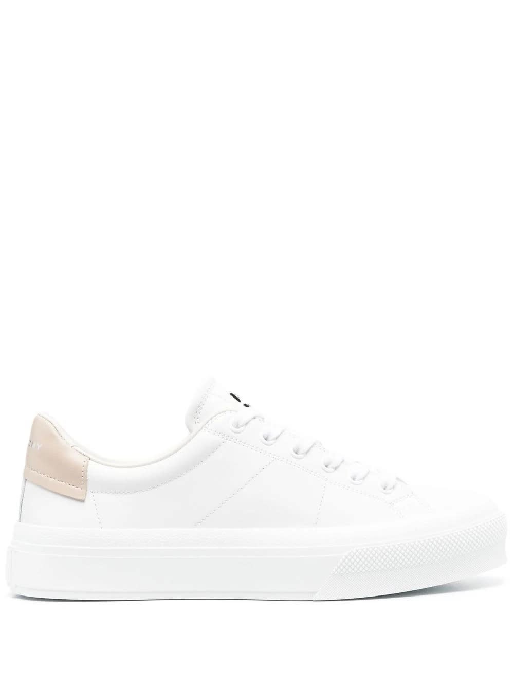 Shop Givenchy White Leather City Sport Sneakers With Beige Spoiler