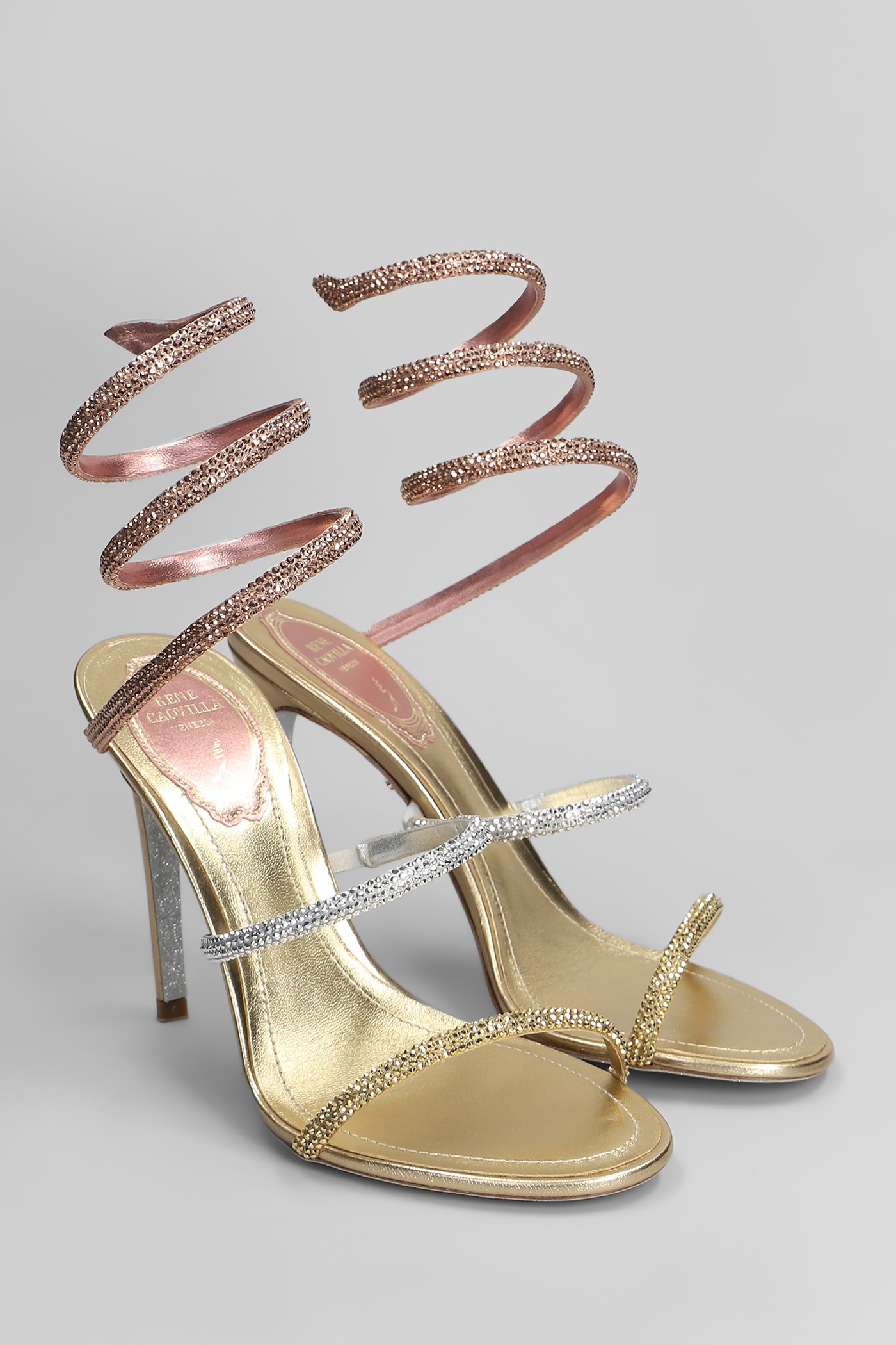 René Caovilla Womens Rene Caovilla Cleo 105 Leather Heeled Sandals In Gold