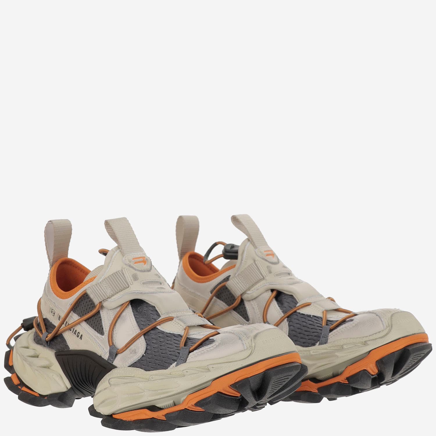 Balenciaga Multicolor Synthetic Leather And Mesh Hike Sneakers In Beigeorange