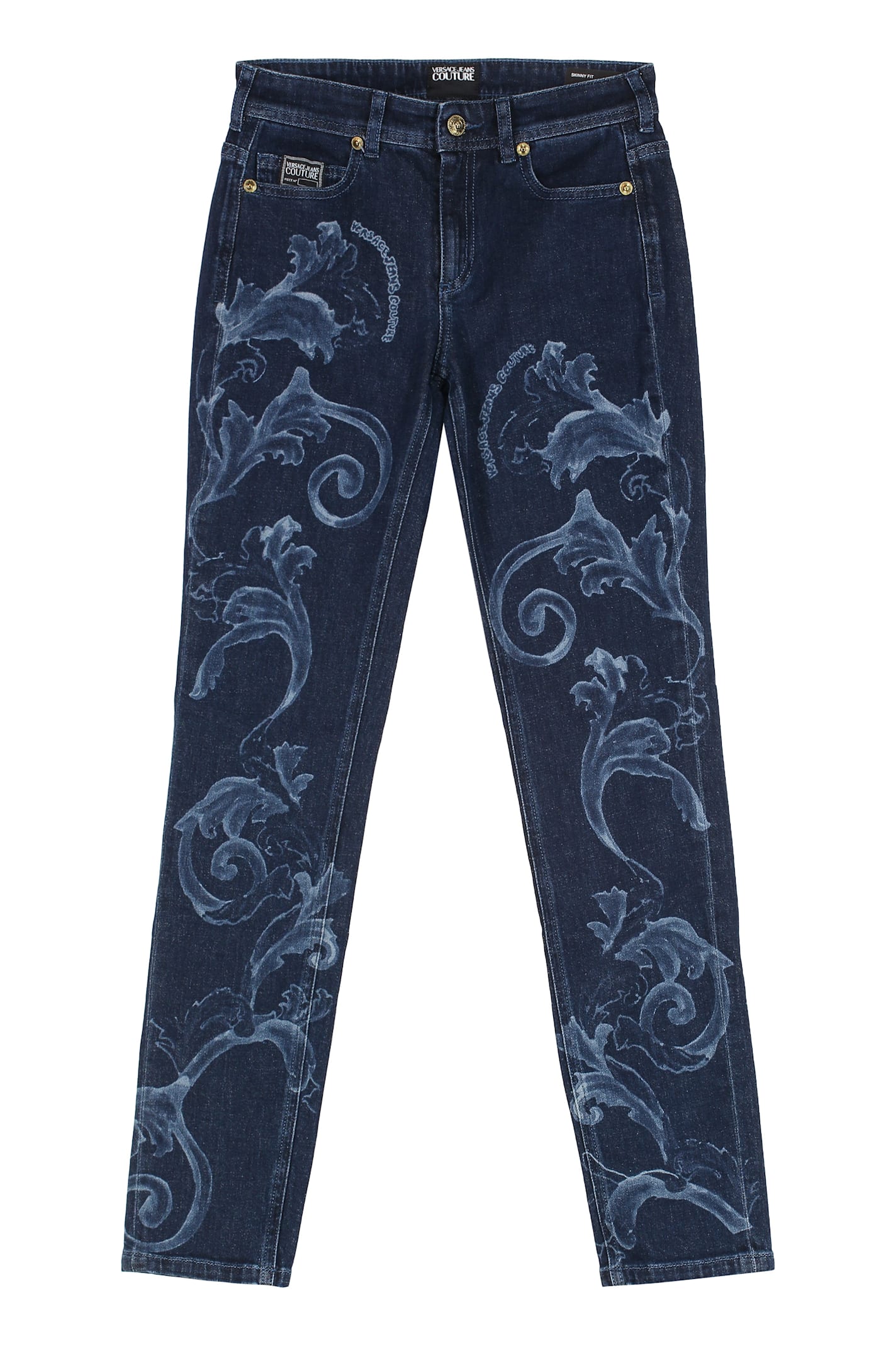 Versace Jeans Couture Skinny Jeans With Embroidered Design And Pockets In Blue