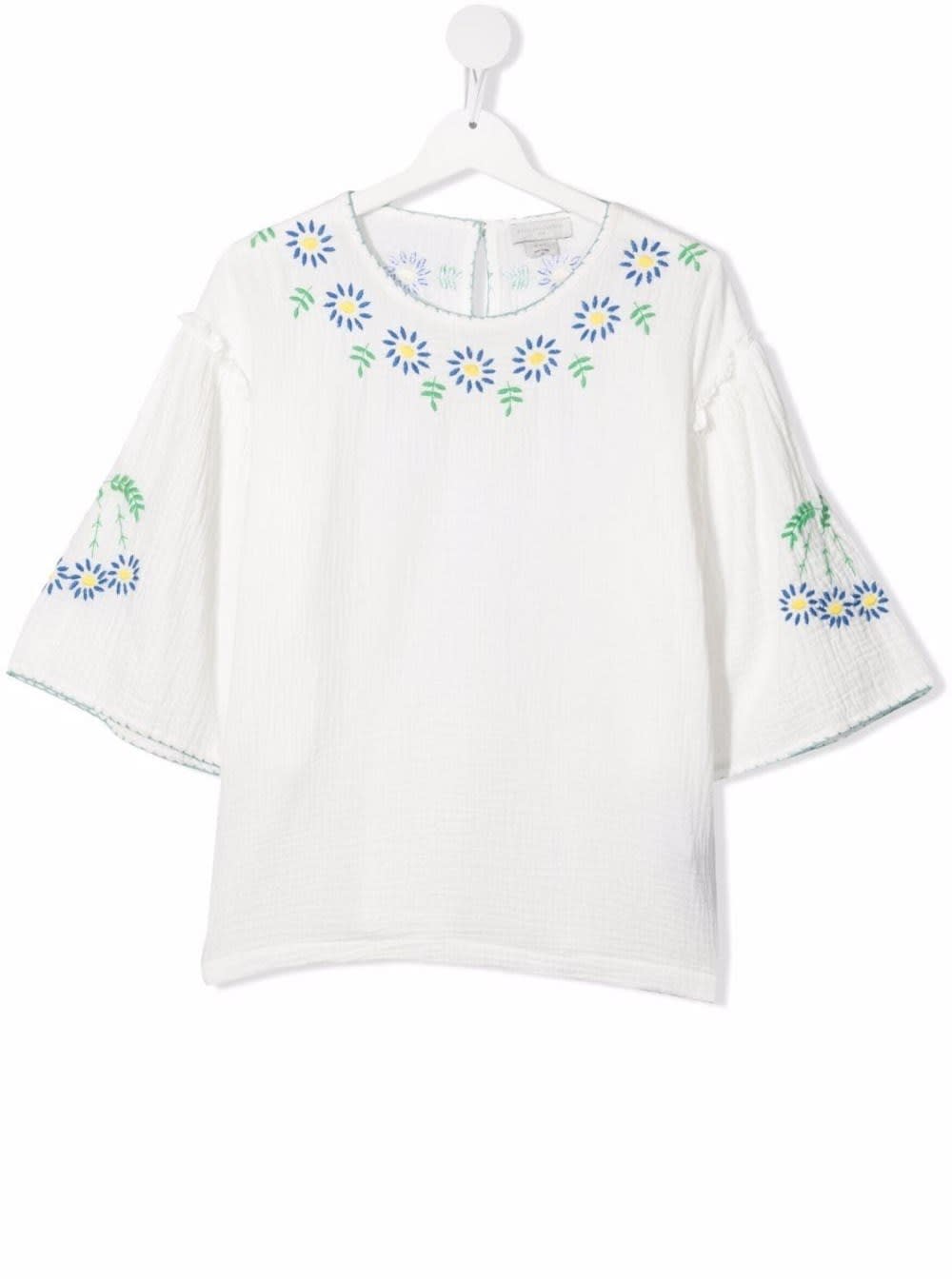 Stella McCartney Kids White Cotton Embroidered T-shirt