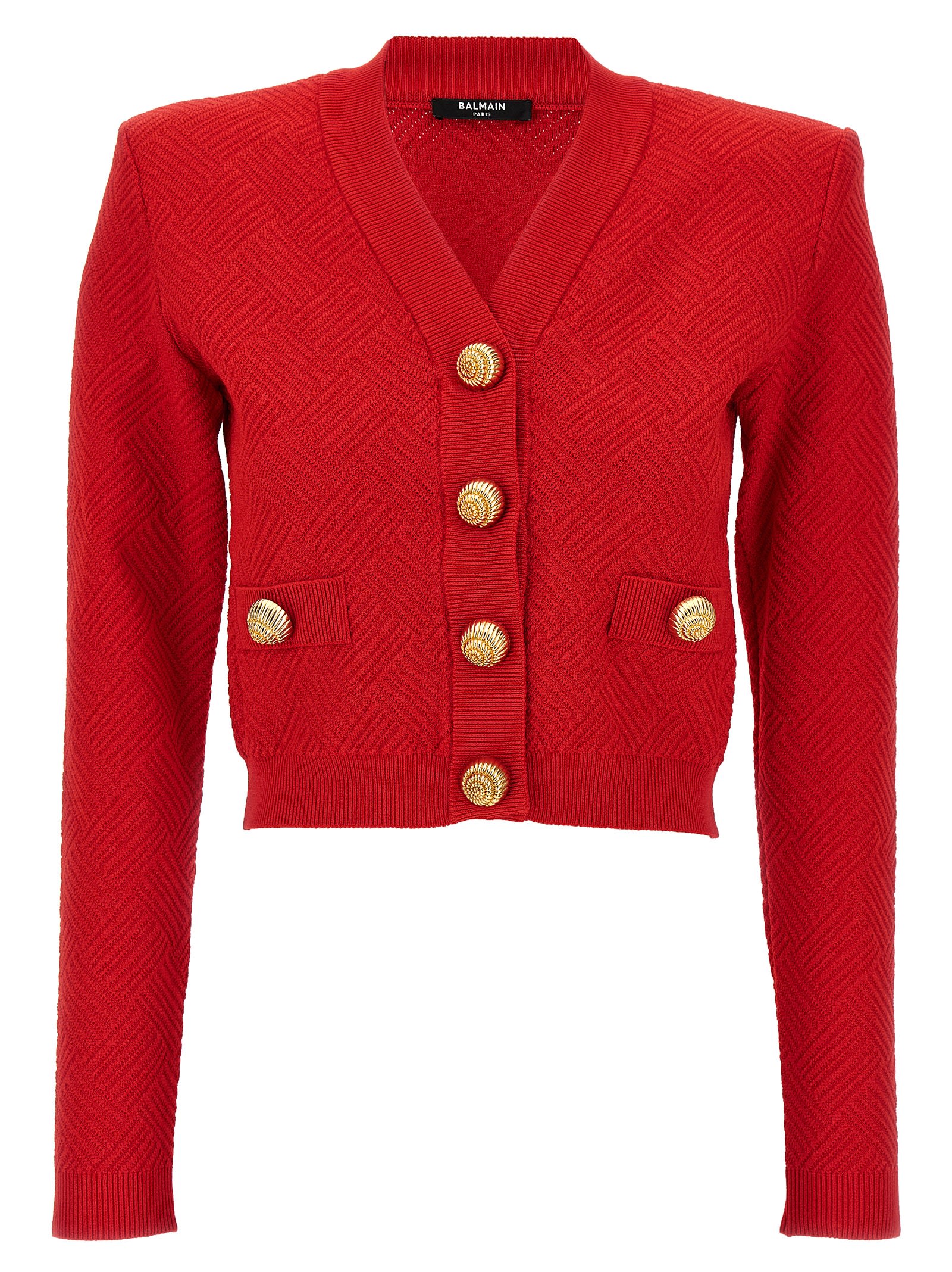 Shop Balmain Chiocciola Cardigan In Red