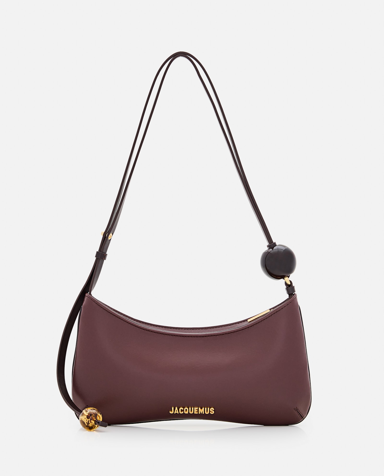 Jacquemus Le Bisou Perle Leather Shoulder Bag In Burgundy