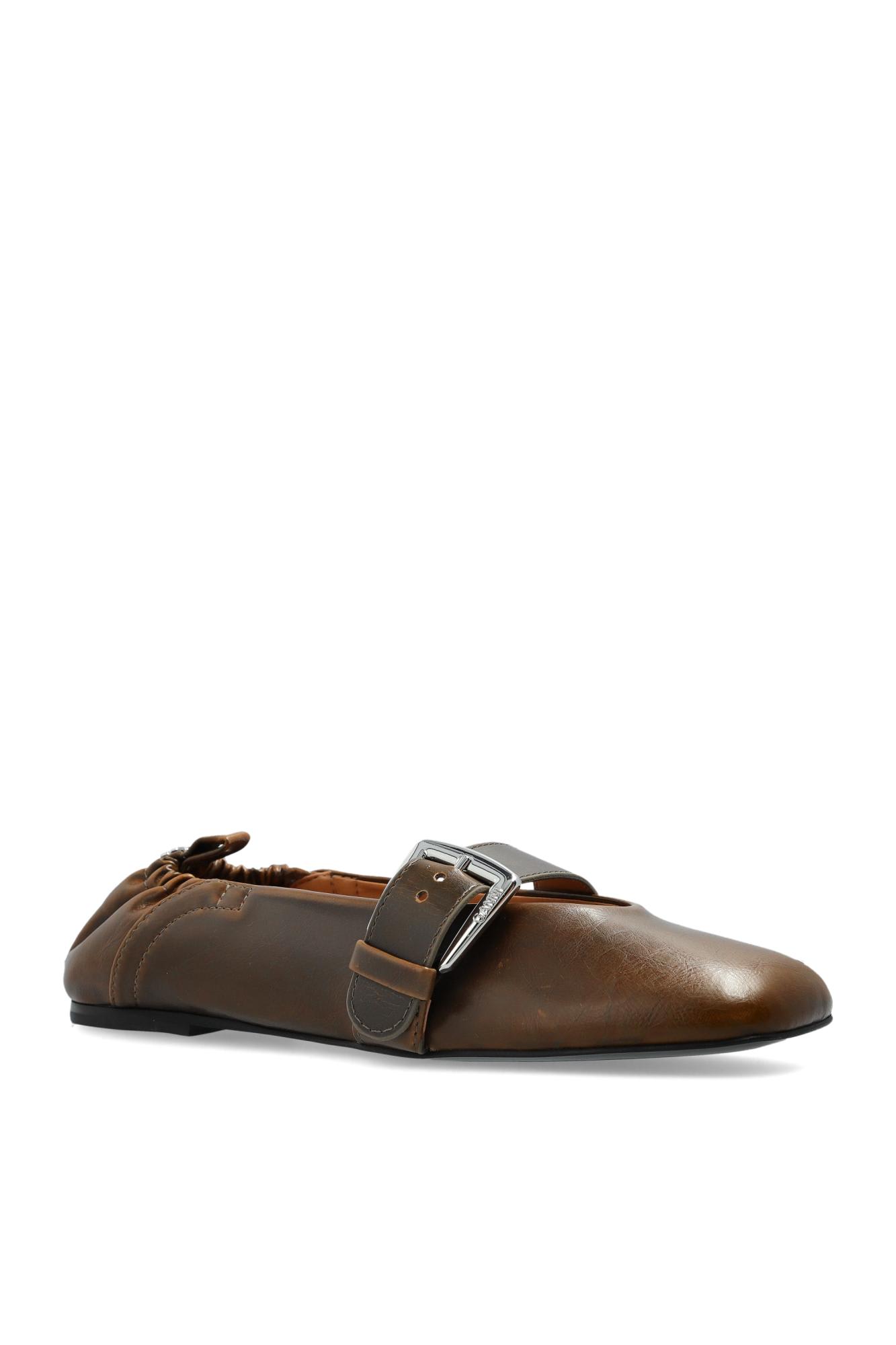Ganni Ballet Flats With Buckles In Brown