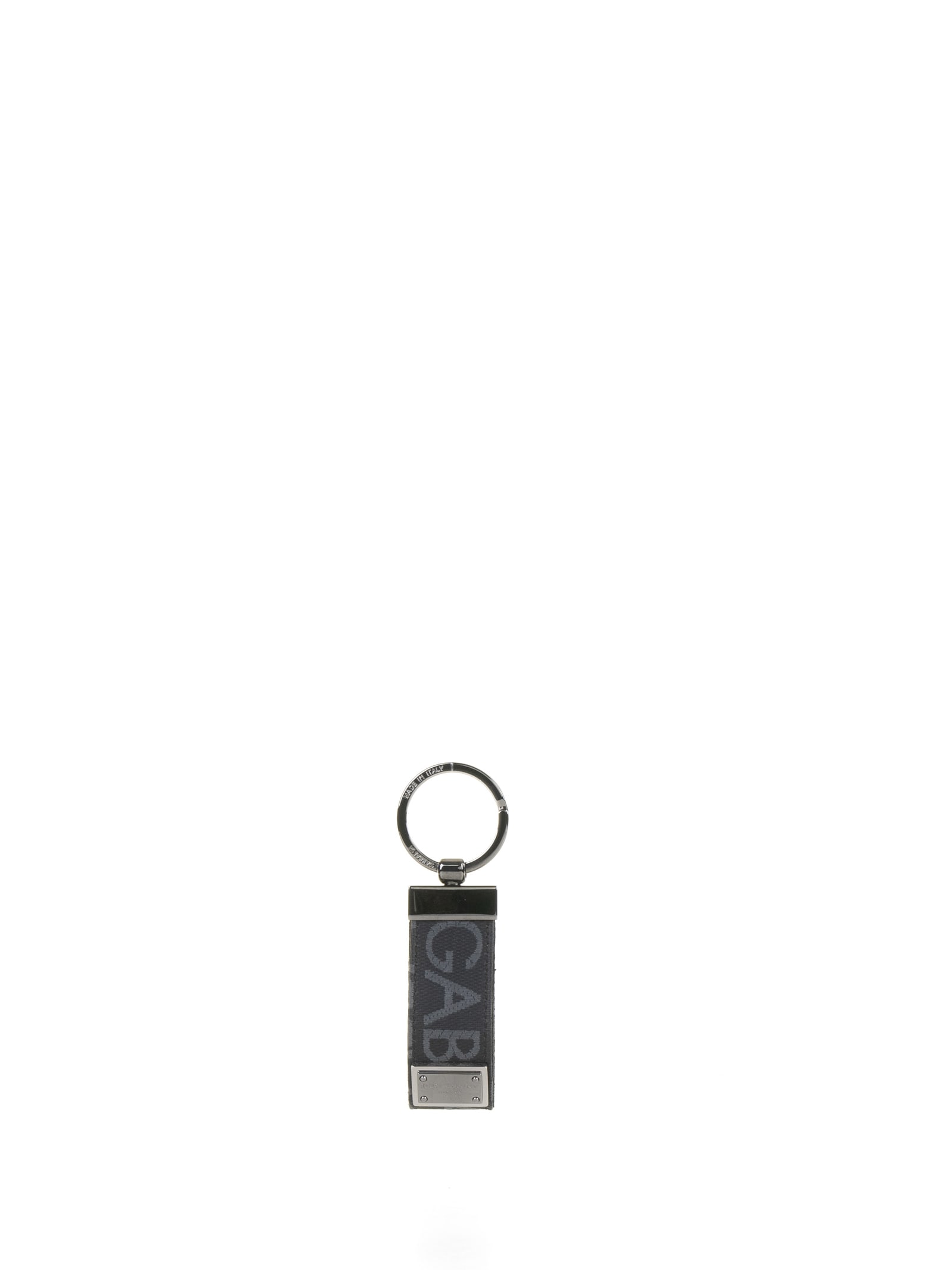 Shop Dolce & Gabbana Leather Key Ring With Logo In Nero Grigio
