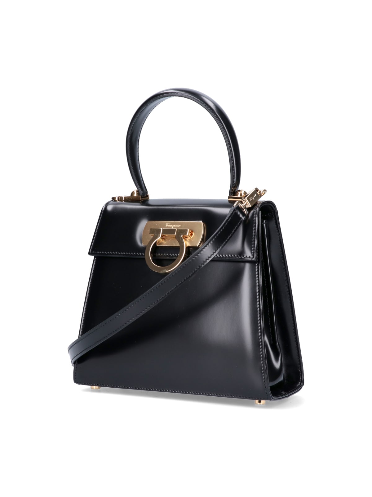 Shop Ferragamo Gancini Top Handle Bag In Black