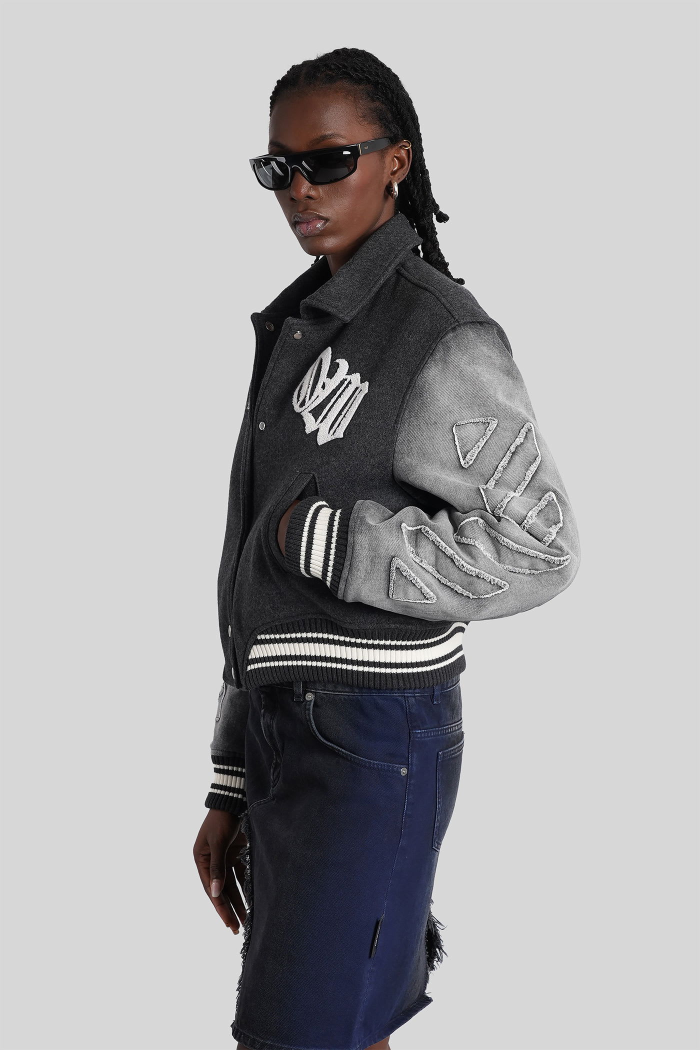 Off-white Logo Flocked Button-up Jacket In Gray