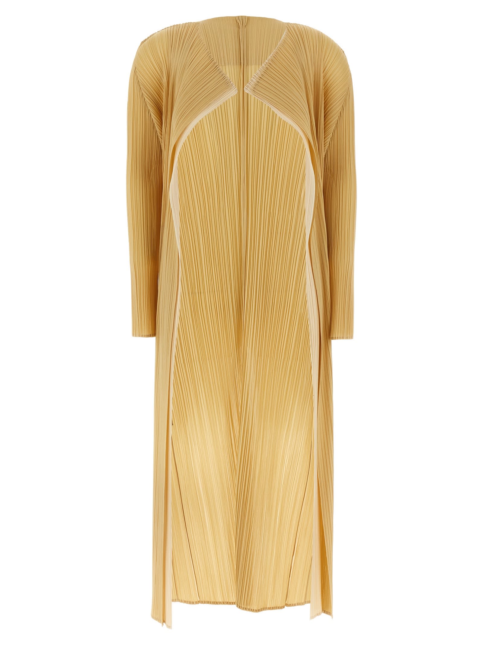 Issey Miyake Long Length Pleated Sleeve Cardigan In Neutral