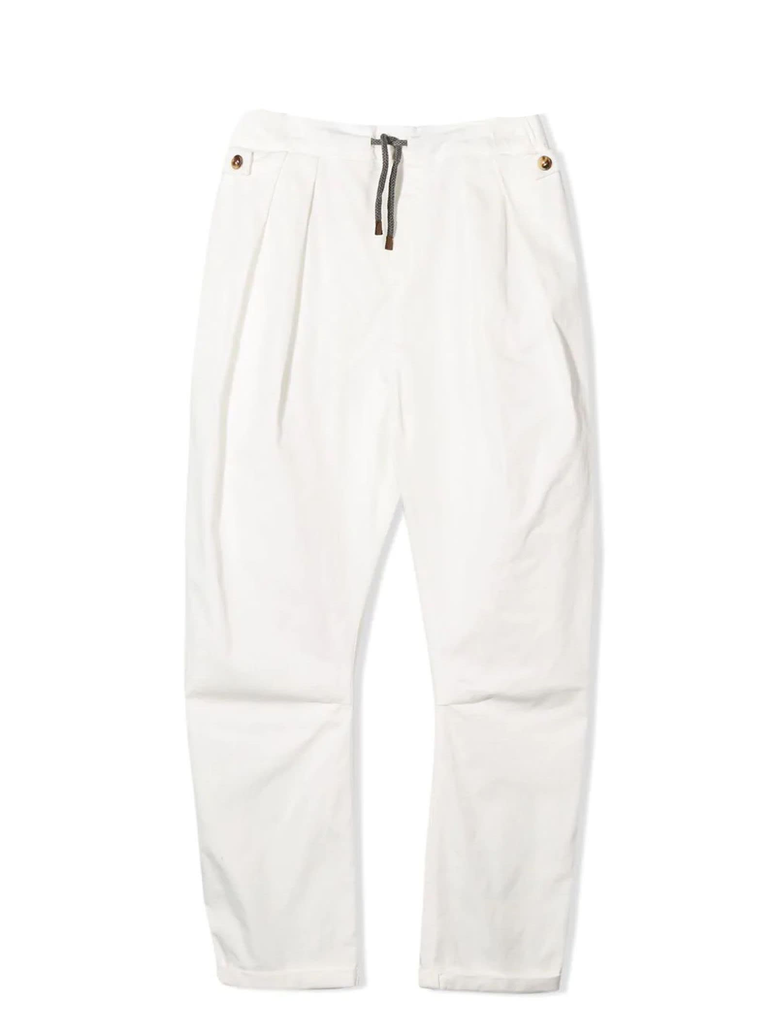 Brunello Cucinelli White Cotton Blend Trousers