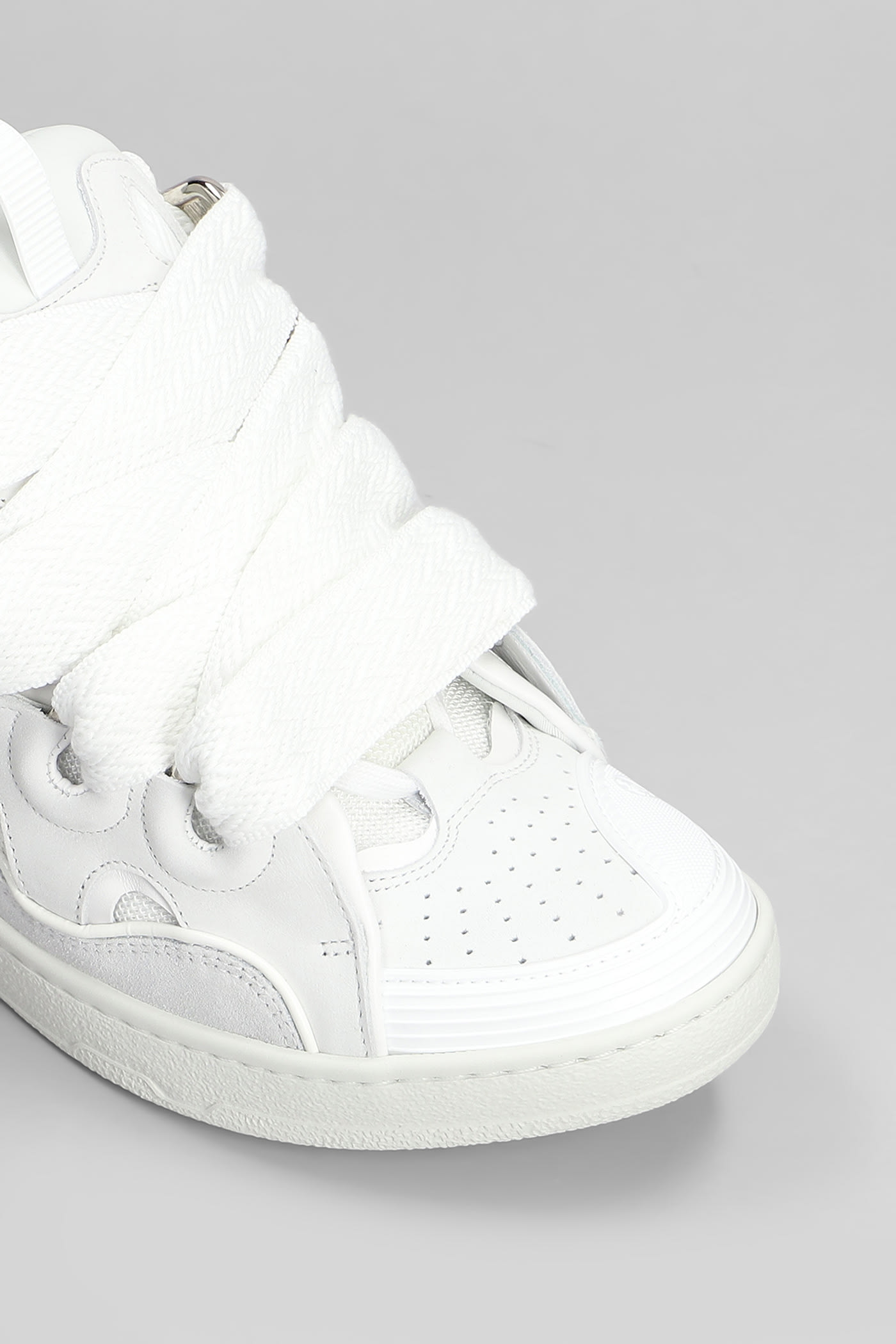 Lanvin Curb Sneakers In White Suede And Leather In White