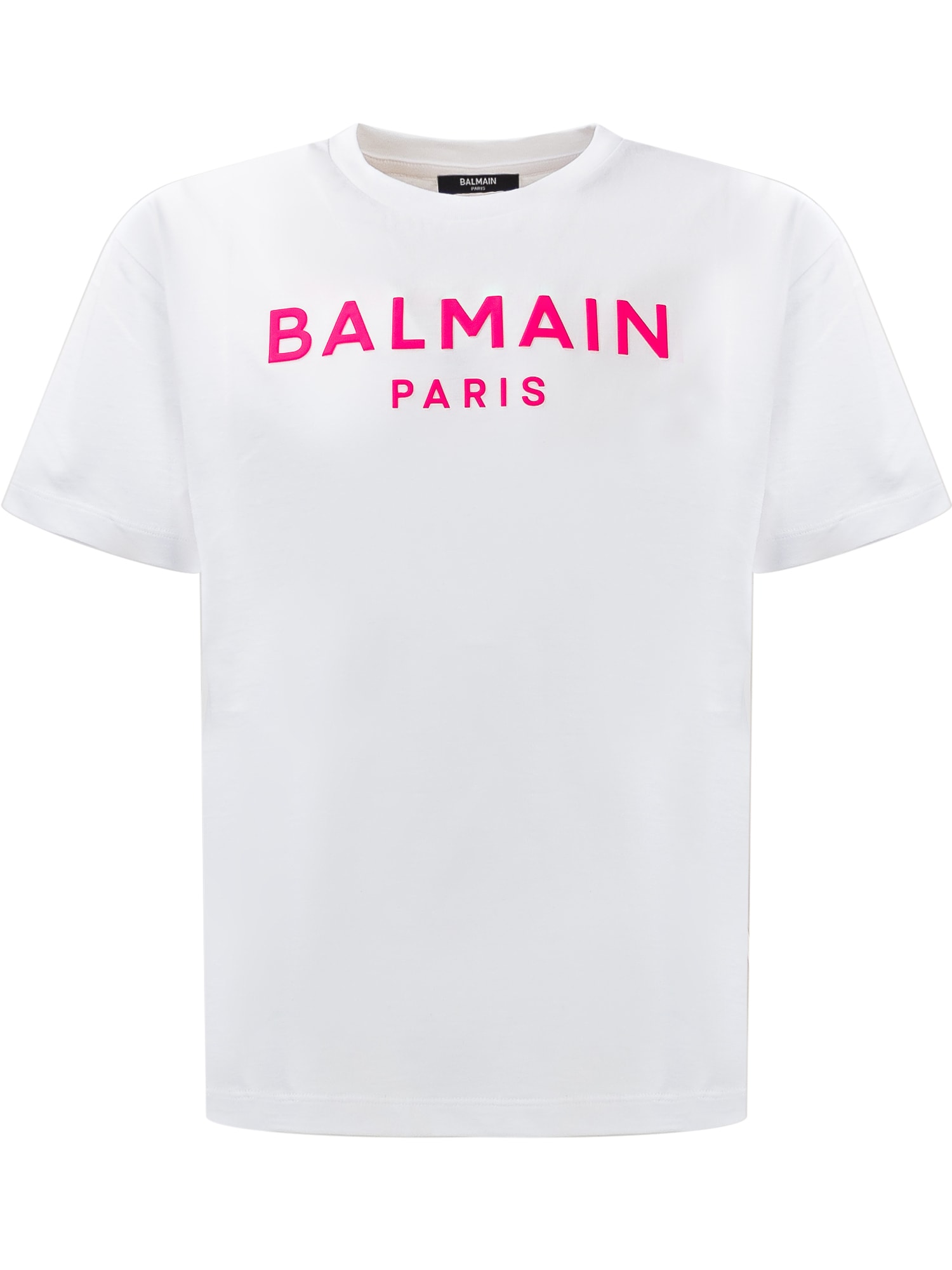 Balmain Kids' Logo T-shirt In White/fuchsia