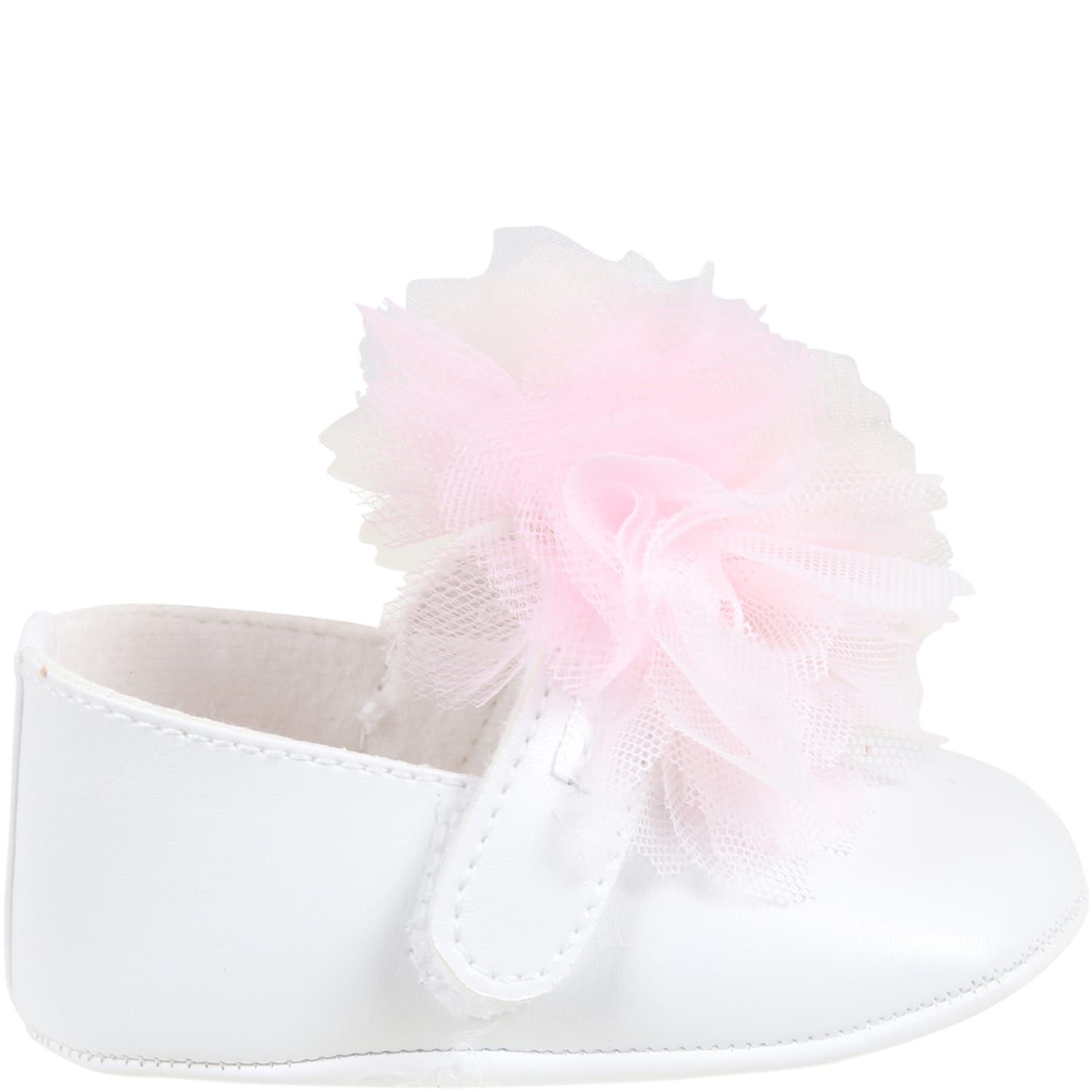 Blumarine White Ballerinas For Babygirl With Flowers