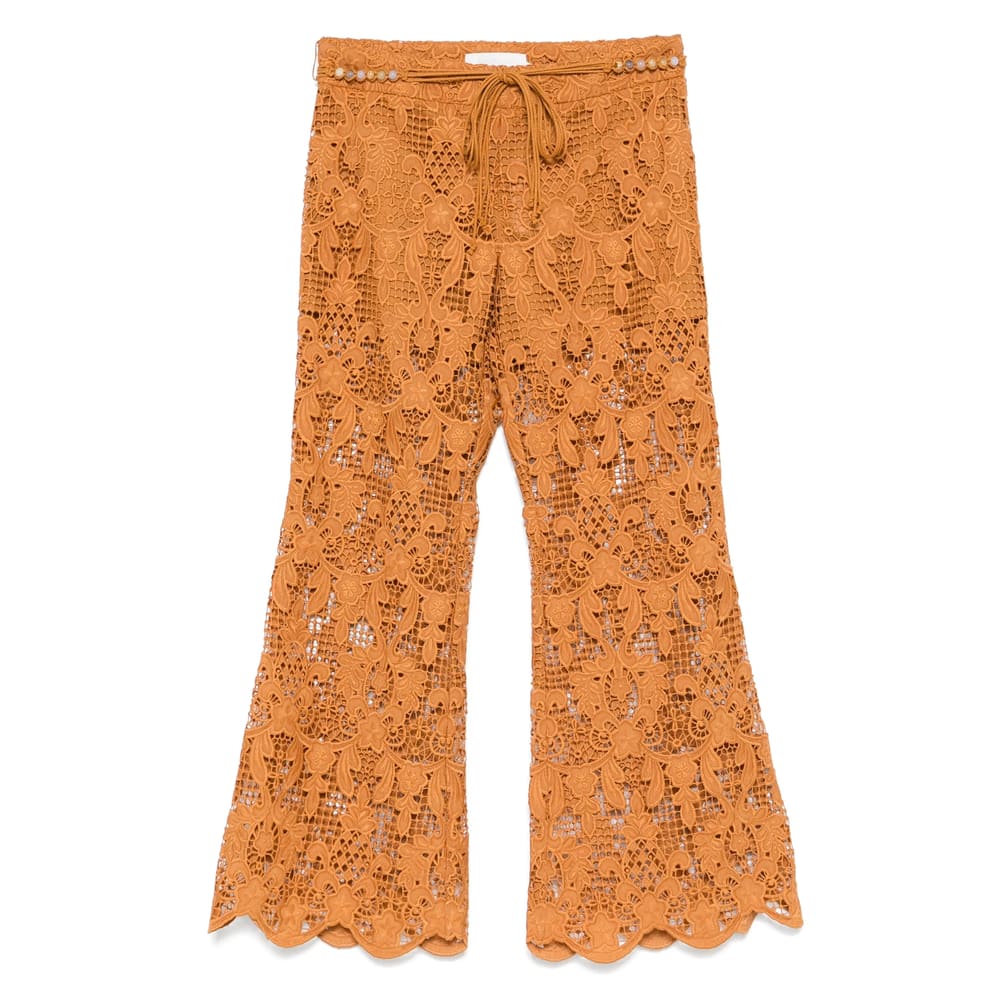Zimmermann Orange Lace Coco Pant In Brown