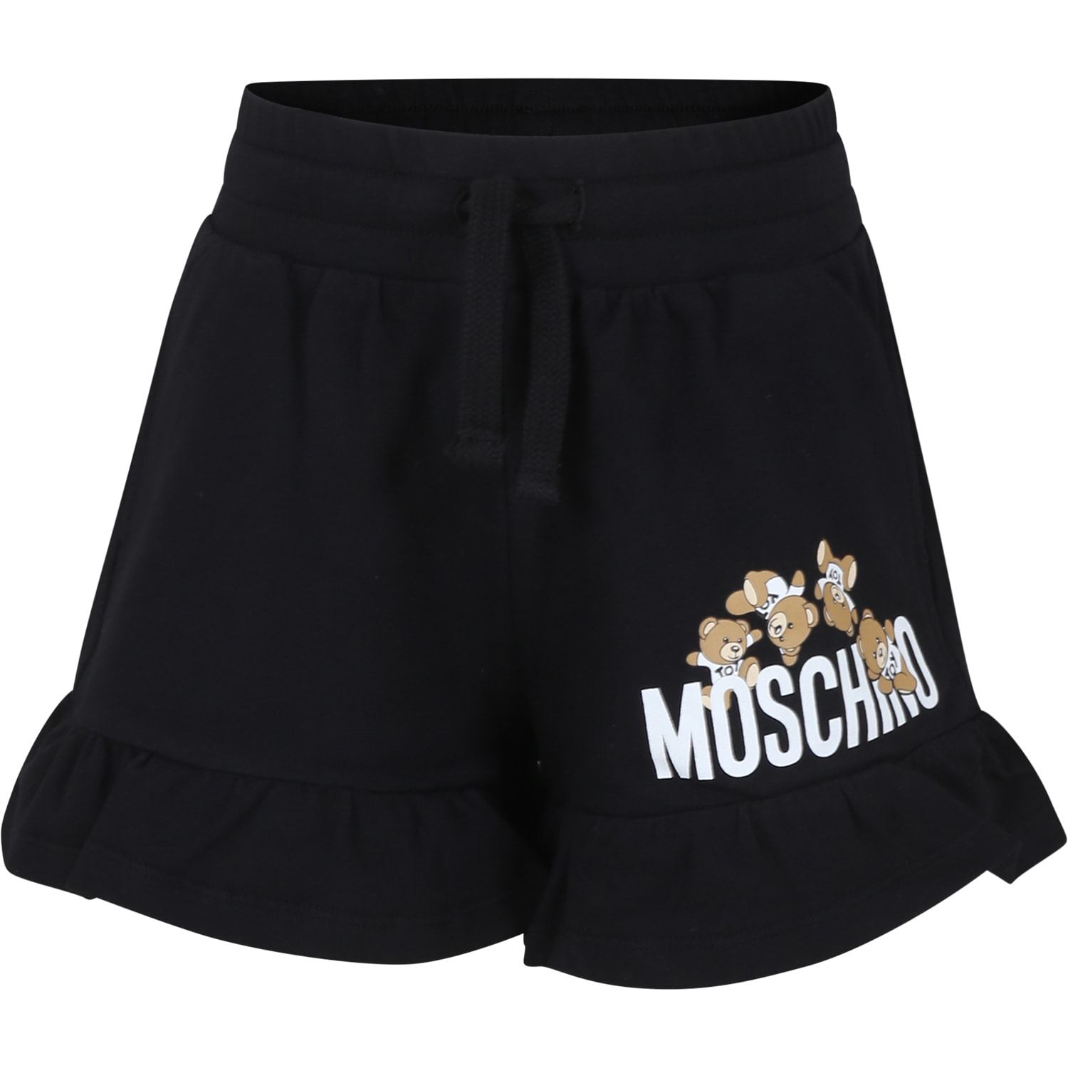 Shop Moschino Black Shorts For Girl With Teddy Bear And Logo In Nero