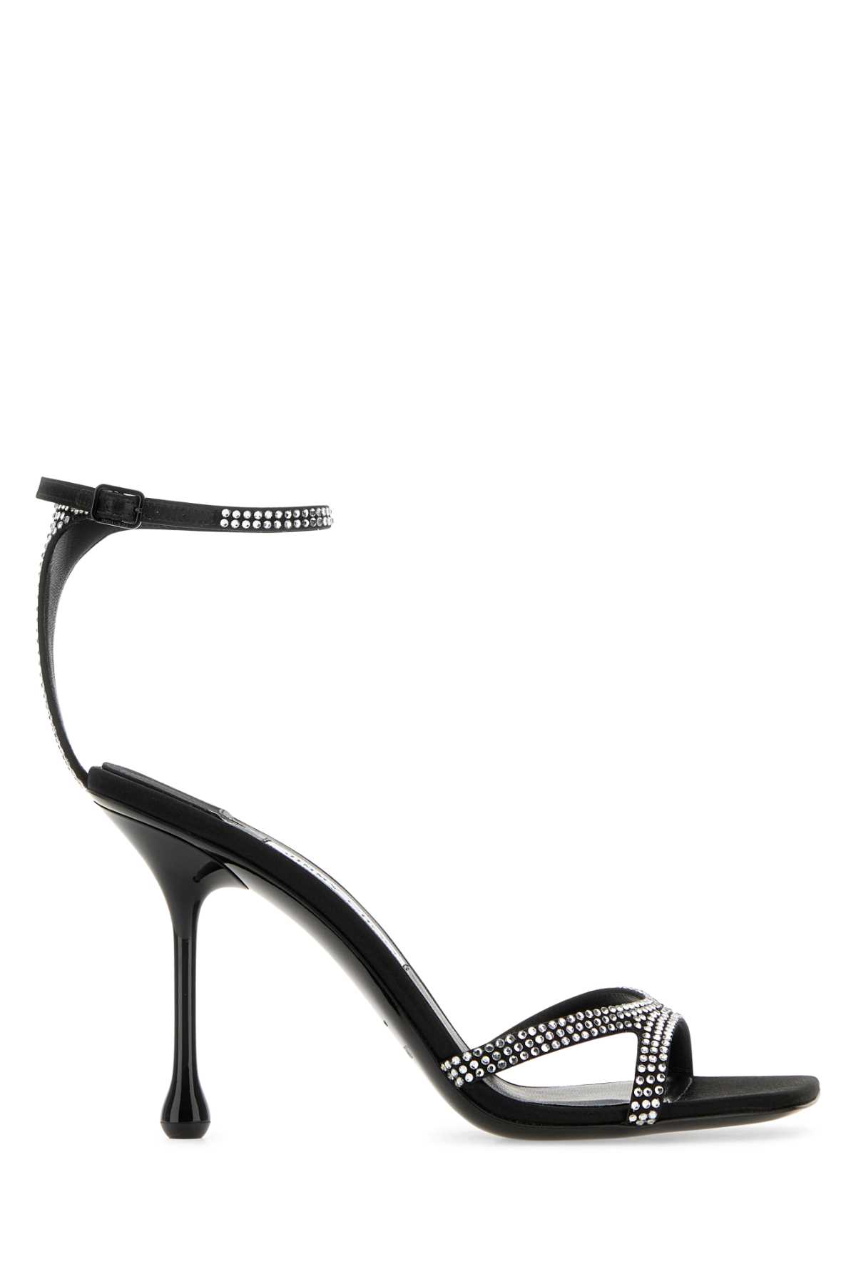 Shop Jimmy Choo Embellished Satin Ixia 95 Sandals In Blackcrystal