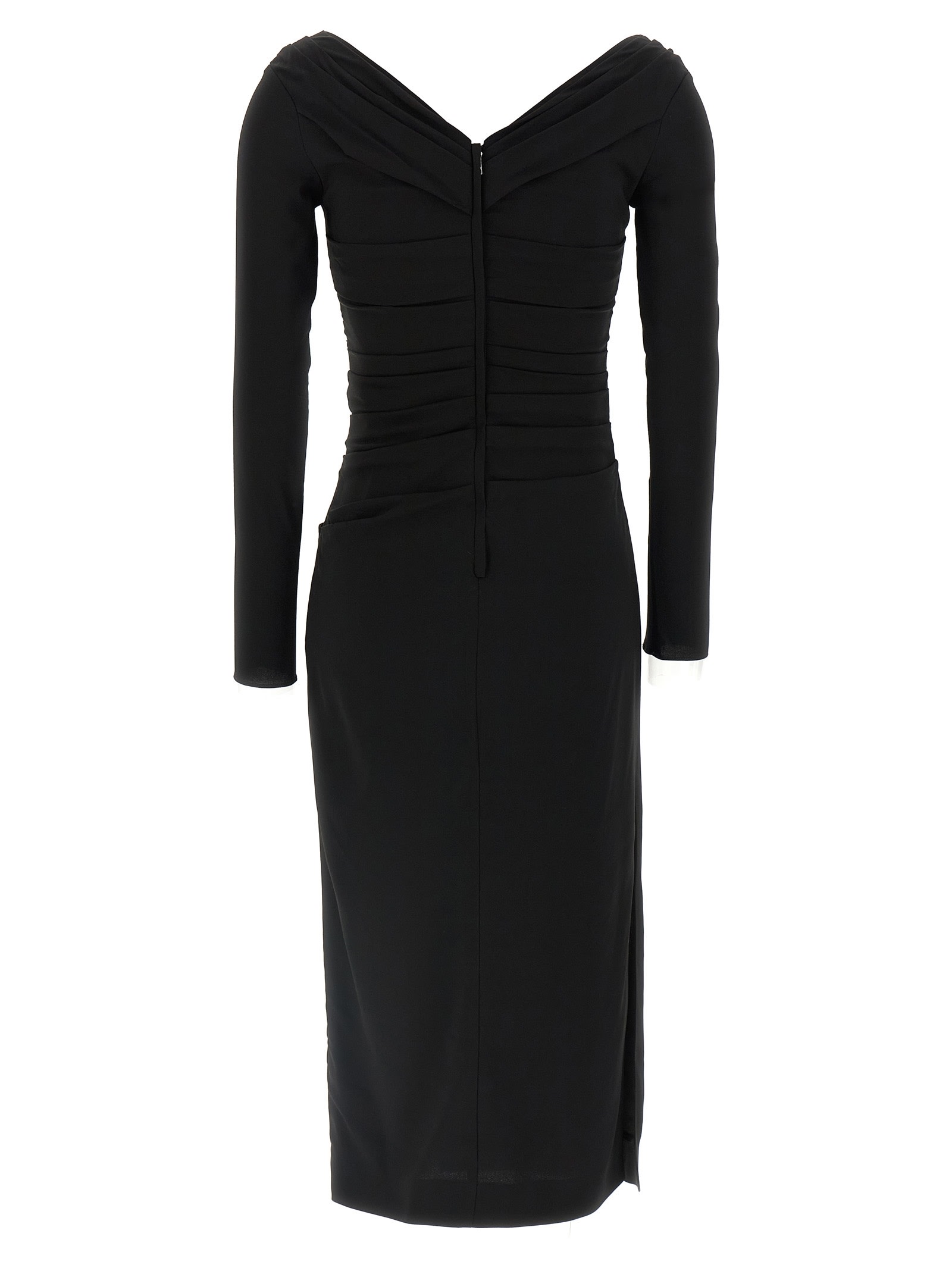 Dolce & Gabbana Draped V-neckline Midi Length Dress In Black
