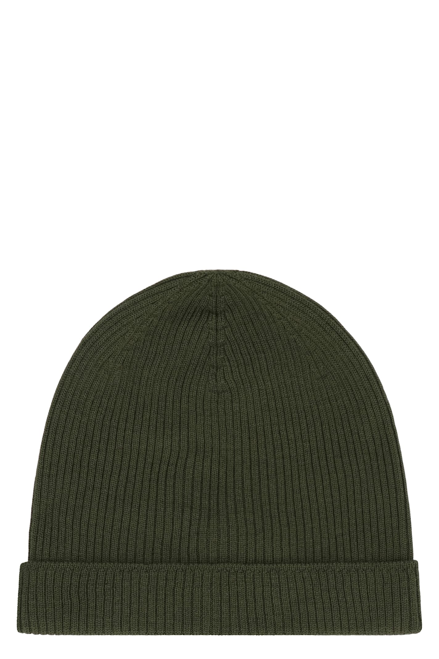 Rick Owens Ribbed Wool Hat Folded Cuff In Green