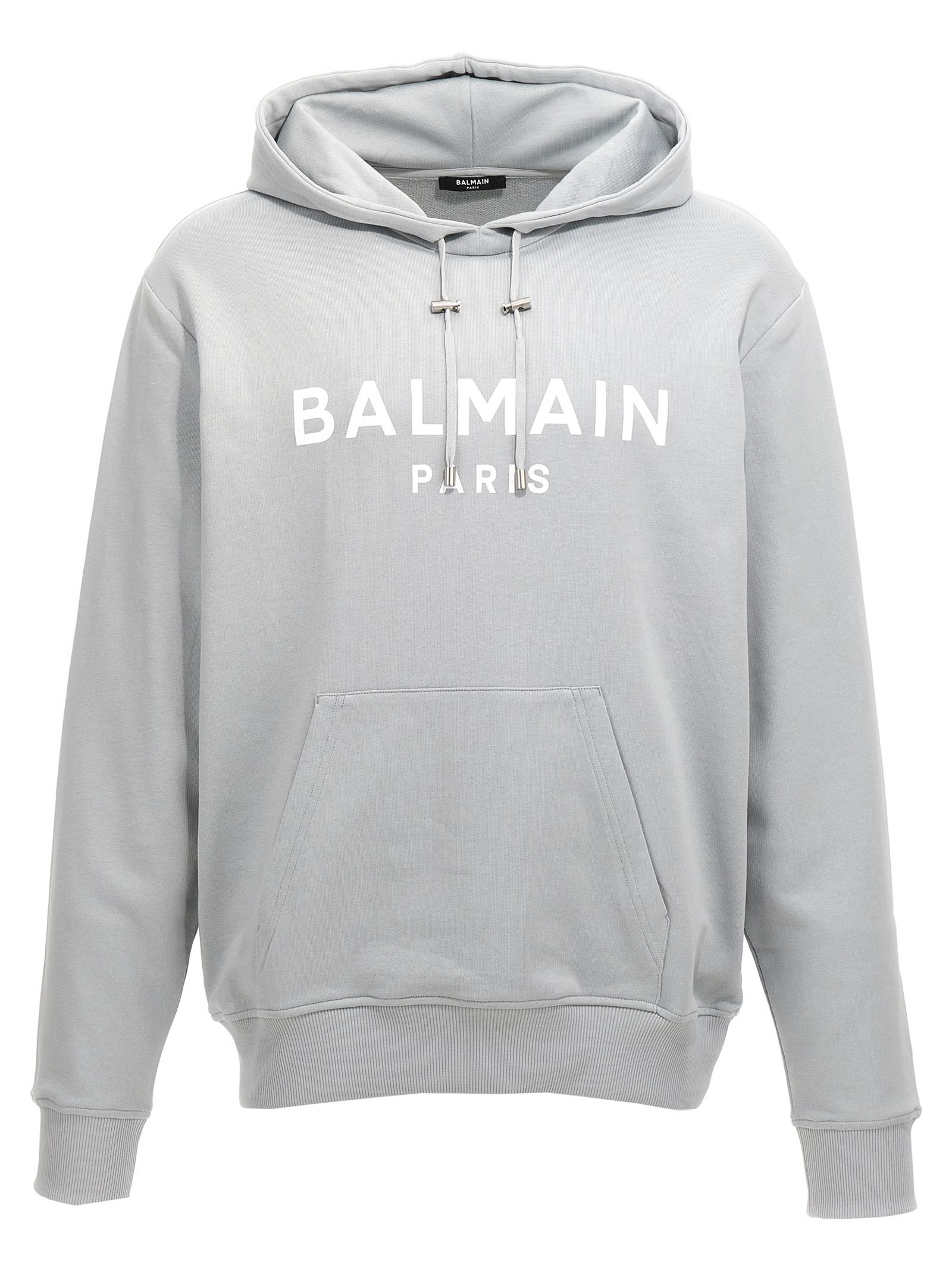 Shop Balmain Logo Print Hoodie In Light Blue