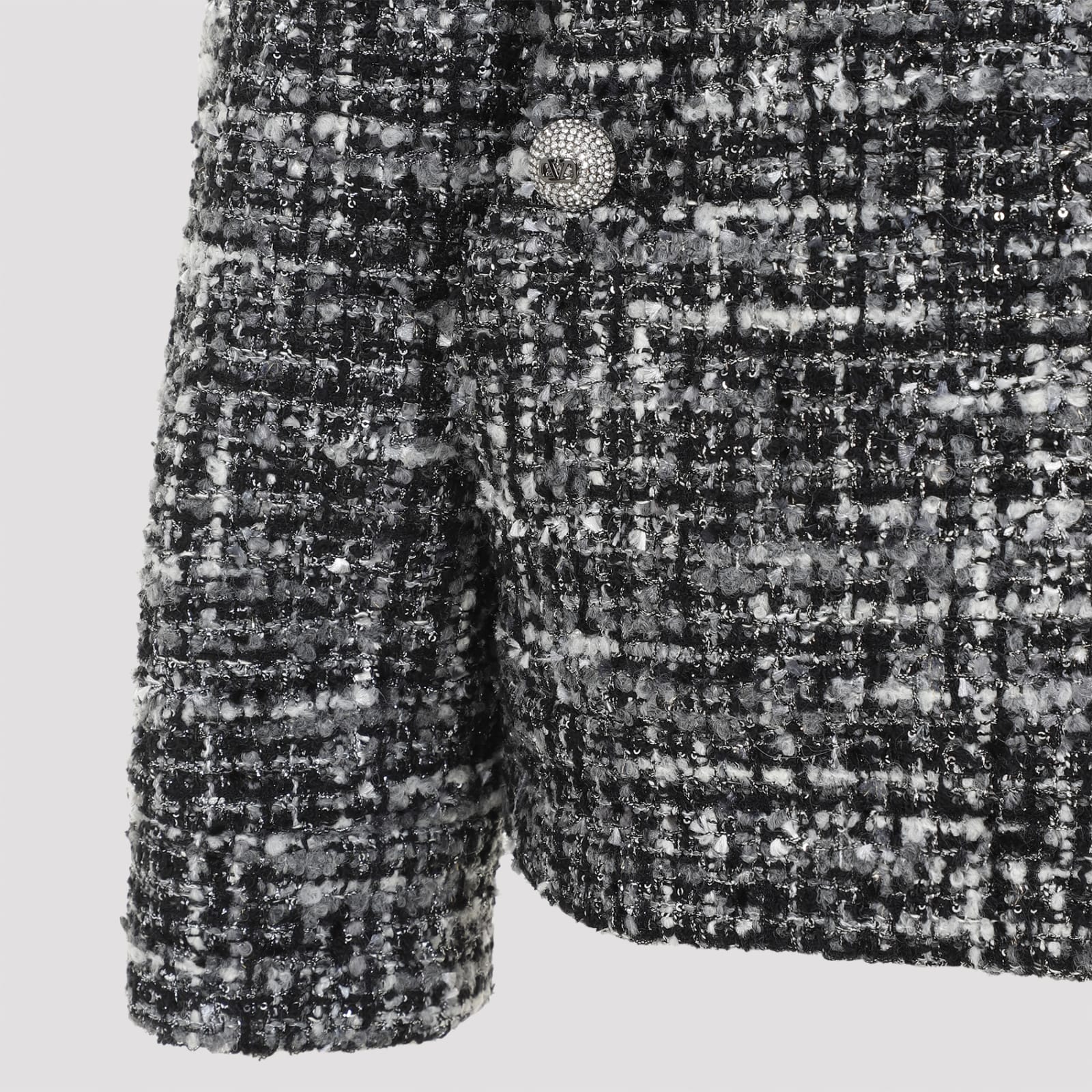 Shop Valentino Double Tweed Jacket In R Nero Grigio