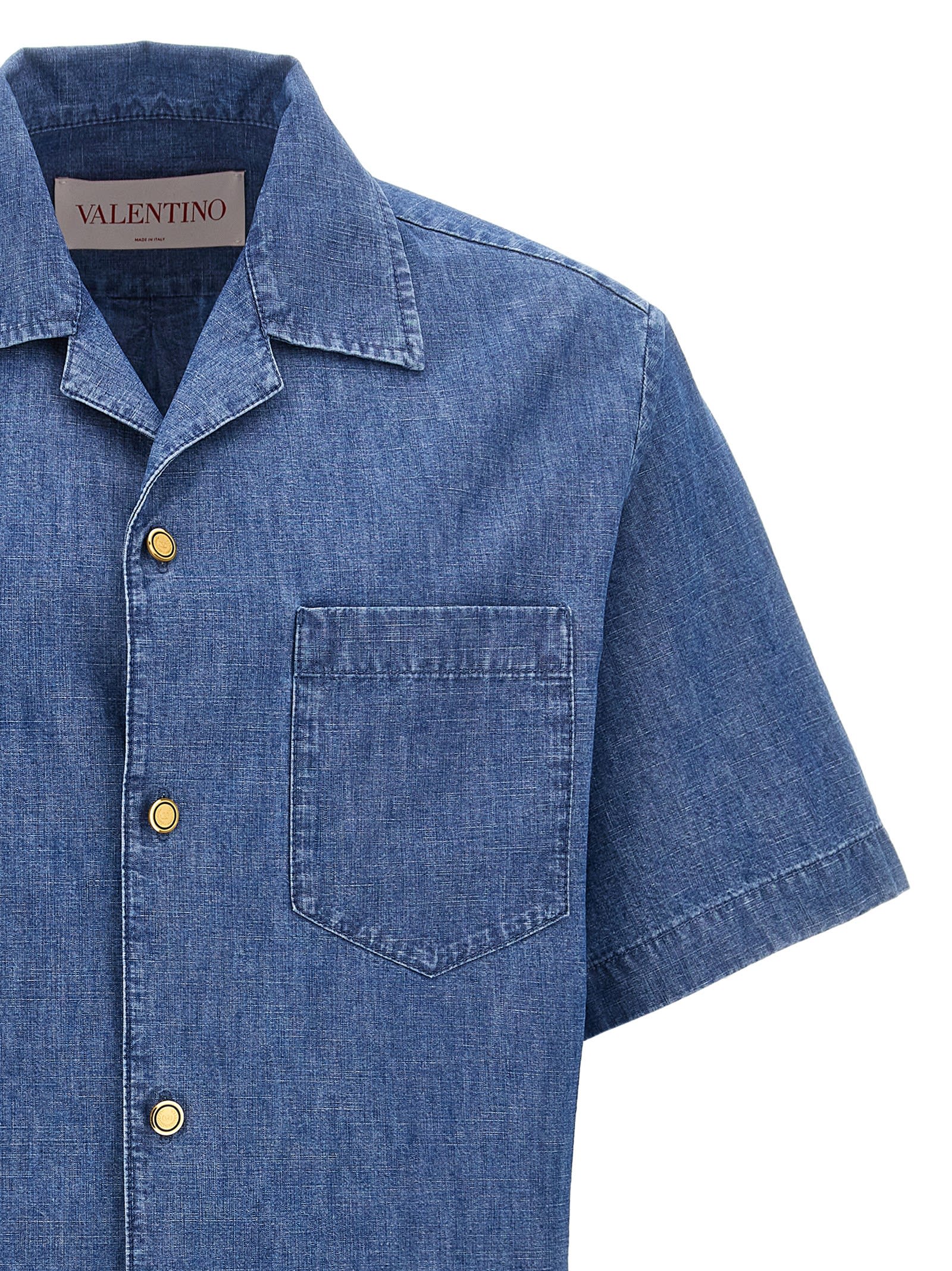 Valentino Garavani Oversized Denim Shirt With Button Closure In Blue
