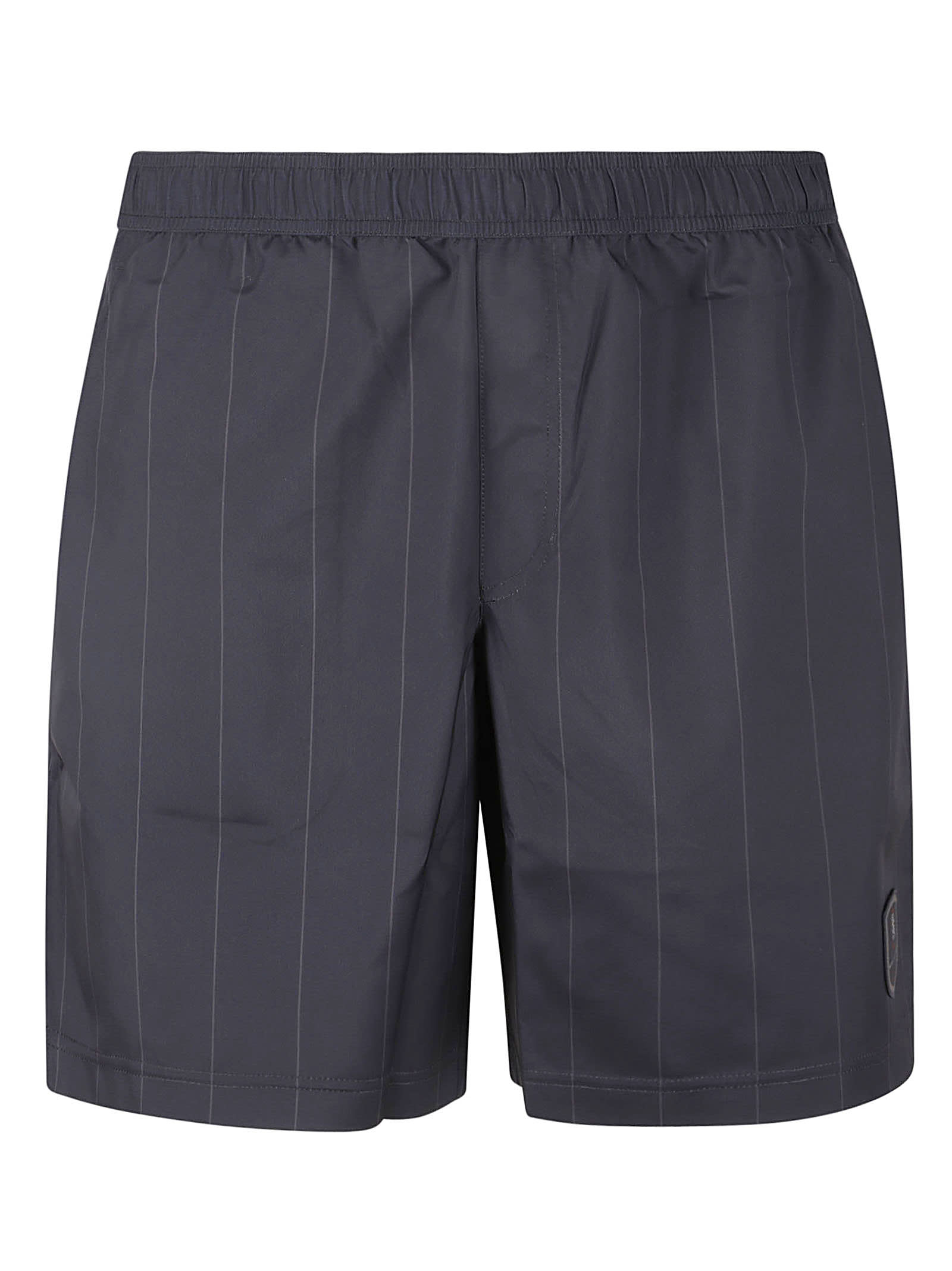 Brunello Cucinelli Logo Patched Stripe Shorts In Blue/grey