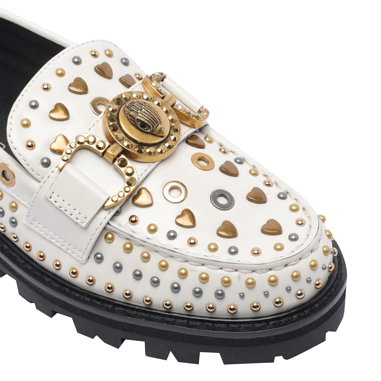 Kurt Geiger Mansion Stud Embellished Loafers In White
