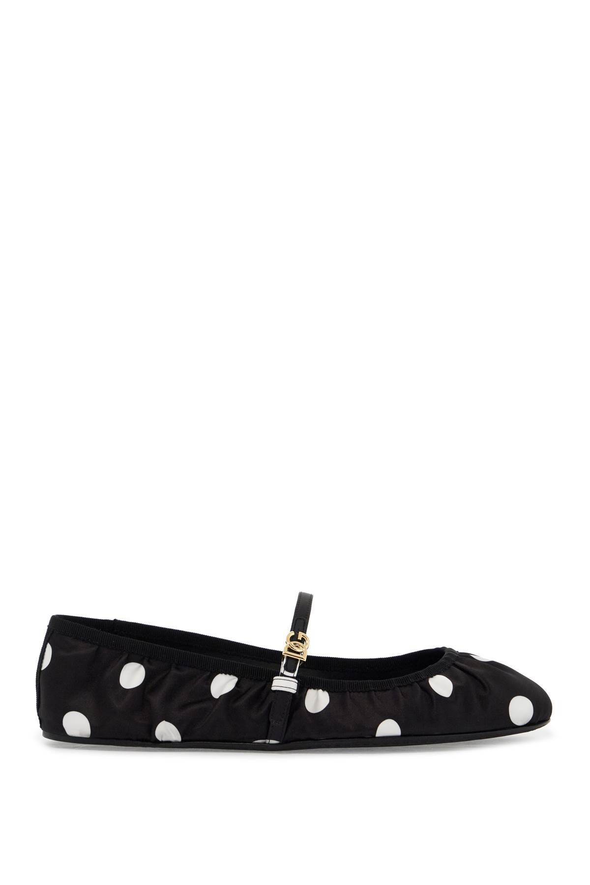 Shop Dolce & Gabbana Printed Satin Ballerina In Pois Medio Bco/nero (white)