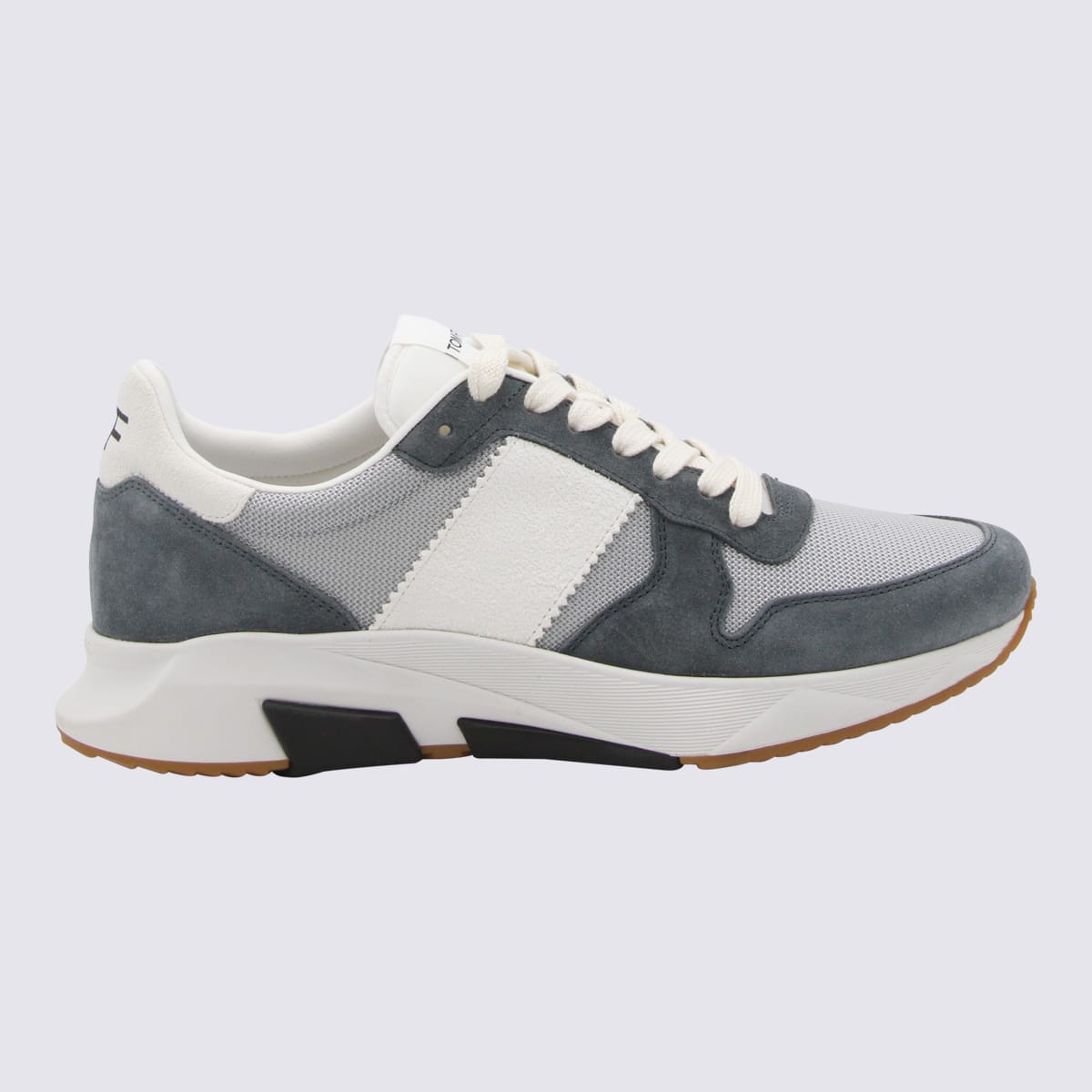 TOM FORD SIVLER AND PETROL BLUE LEATHER JAGA SNEAKERS