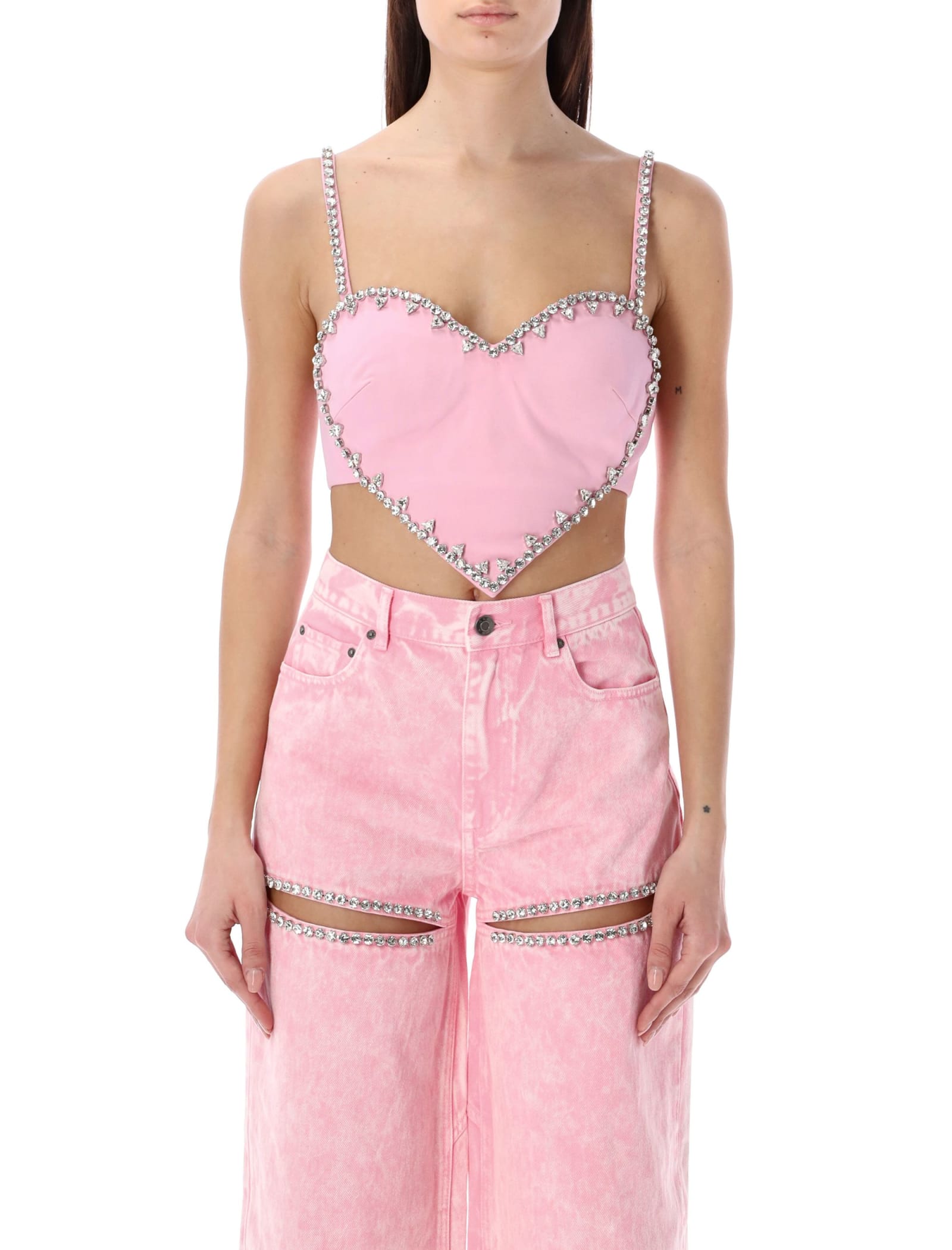 Shop Area Crystal Trim Heart Top In Powder Pink