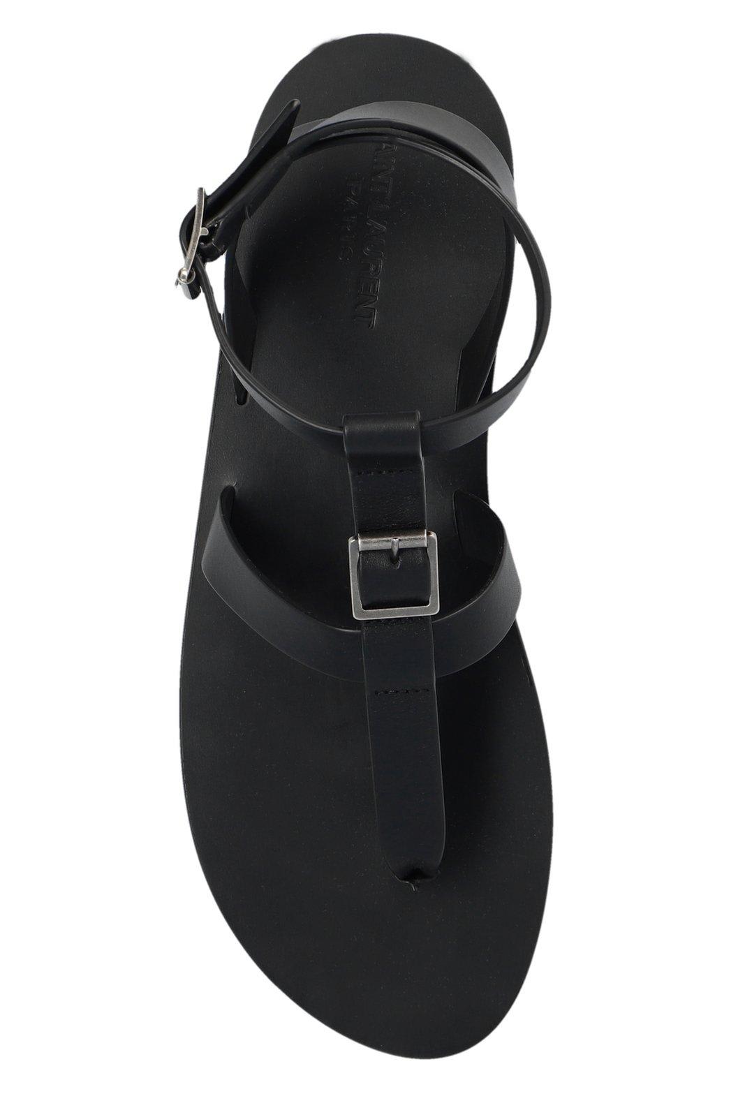 Shop Saint Laurent Bcukle Detailed Open Toe Sandals In Black