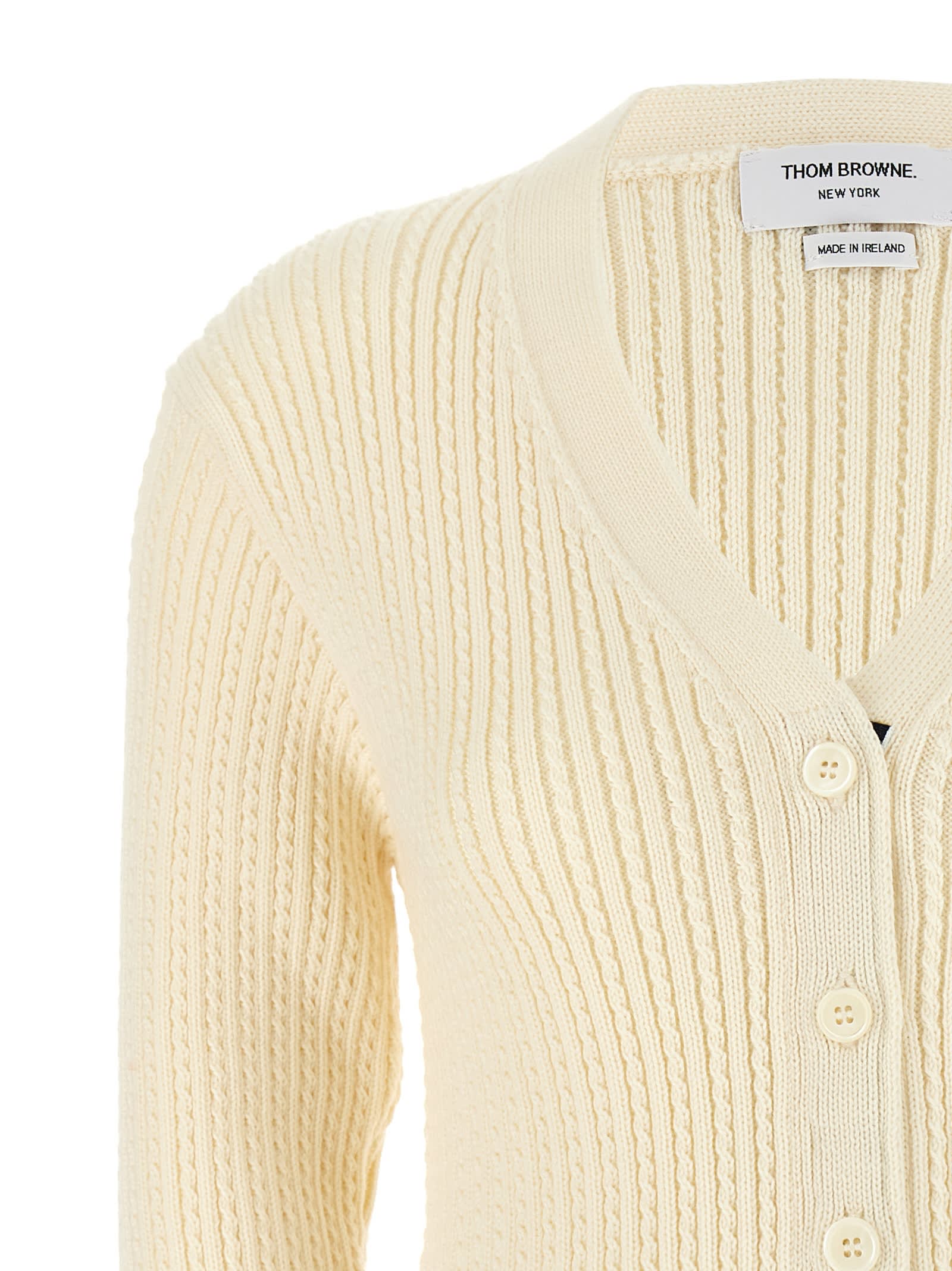 Shop Thom Browne 4 Bar Cardigan In White/black