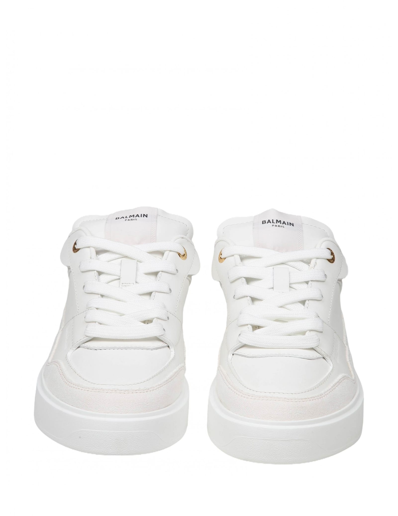 Shop Balmain B- Court Flip Sneakers In White And Gold Leather In White / Gold