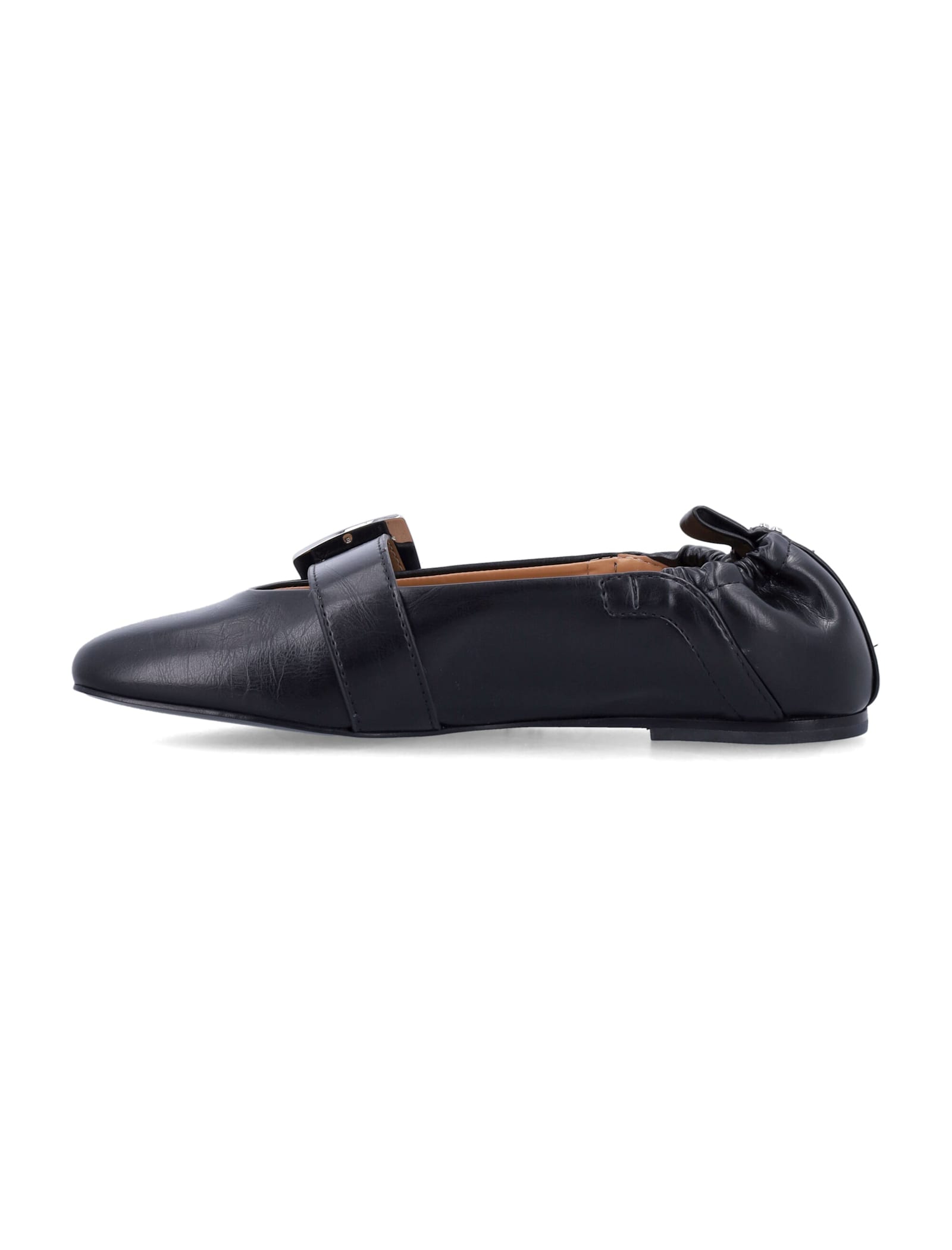 Ganni Buckle Strap Ballerinas In Black