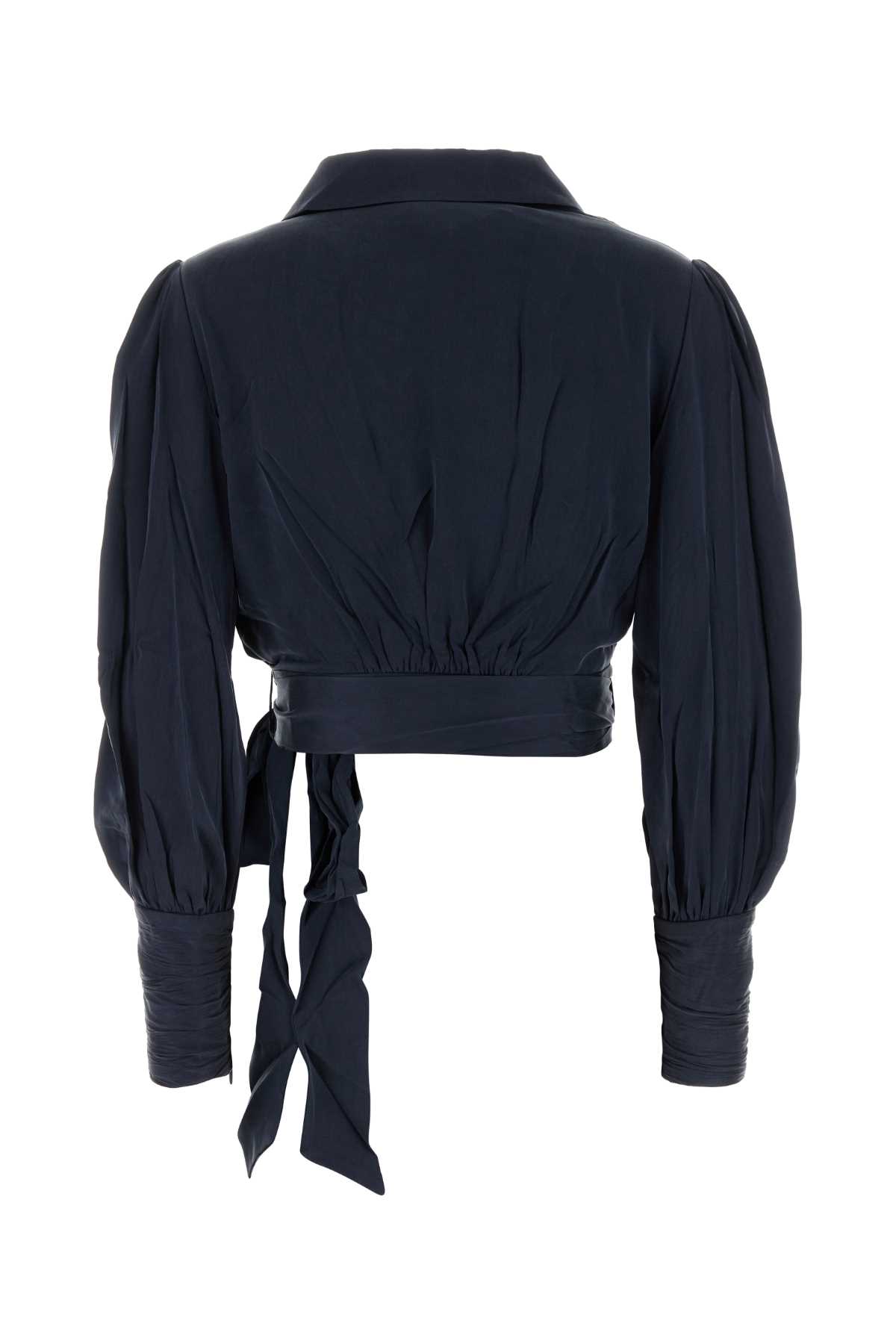 Shop Zimmermann Dark Blue Silk Wrap Blouse In Navy