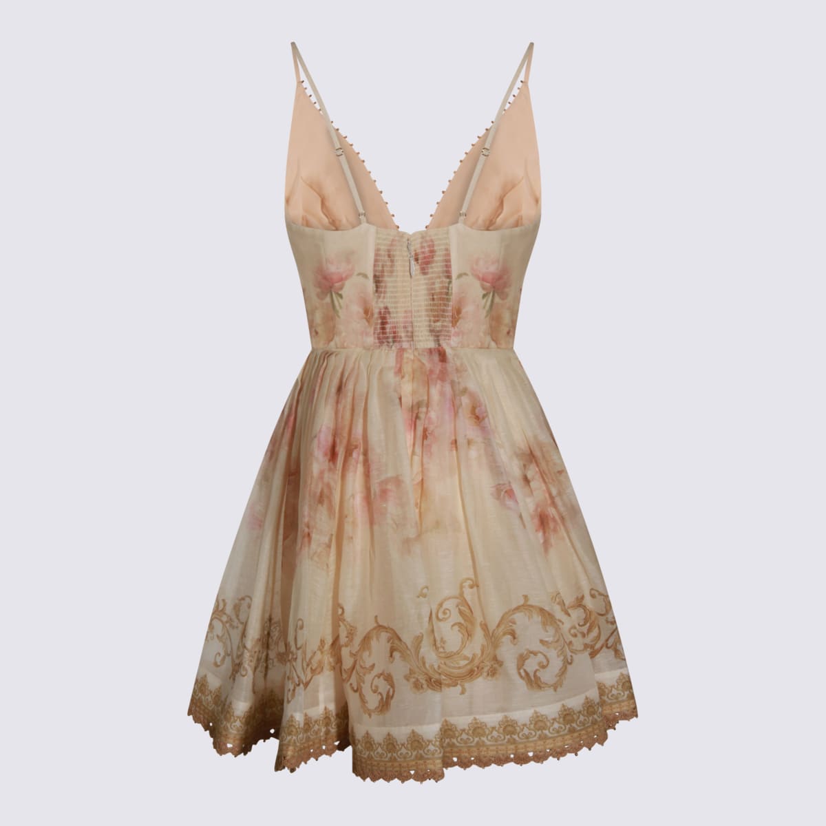 Zimmermann Short Dress With Print And Embroidery In Neutral