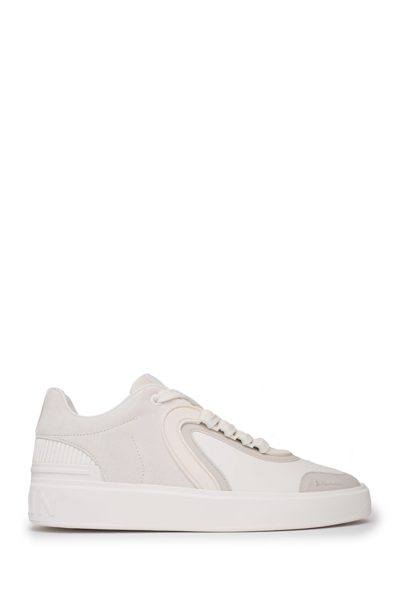 Balmain White Leather And Suede B-skaete Sneakers