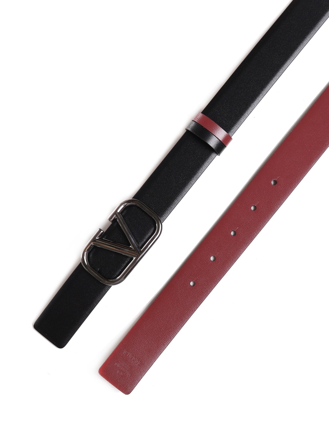 Shop Valentino Vlogo Signature Reversible Belt In Black/ruby