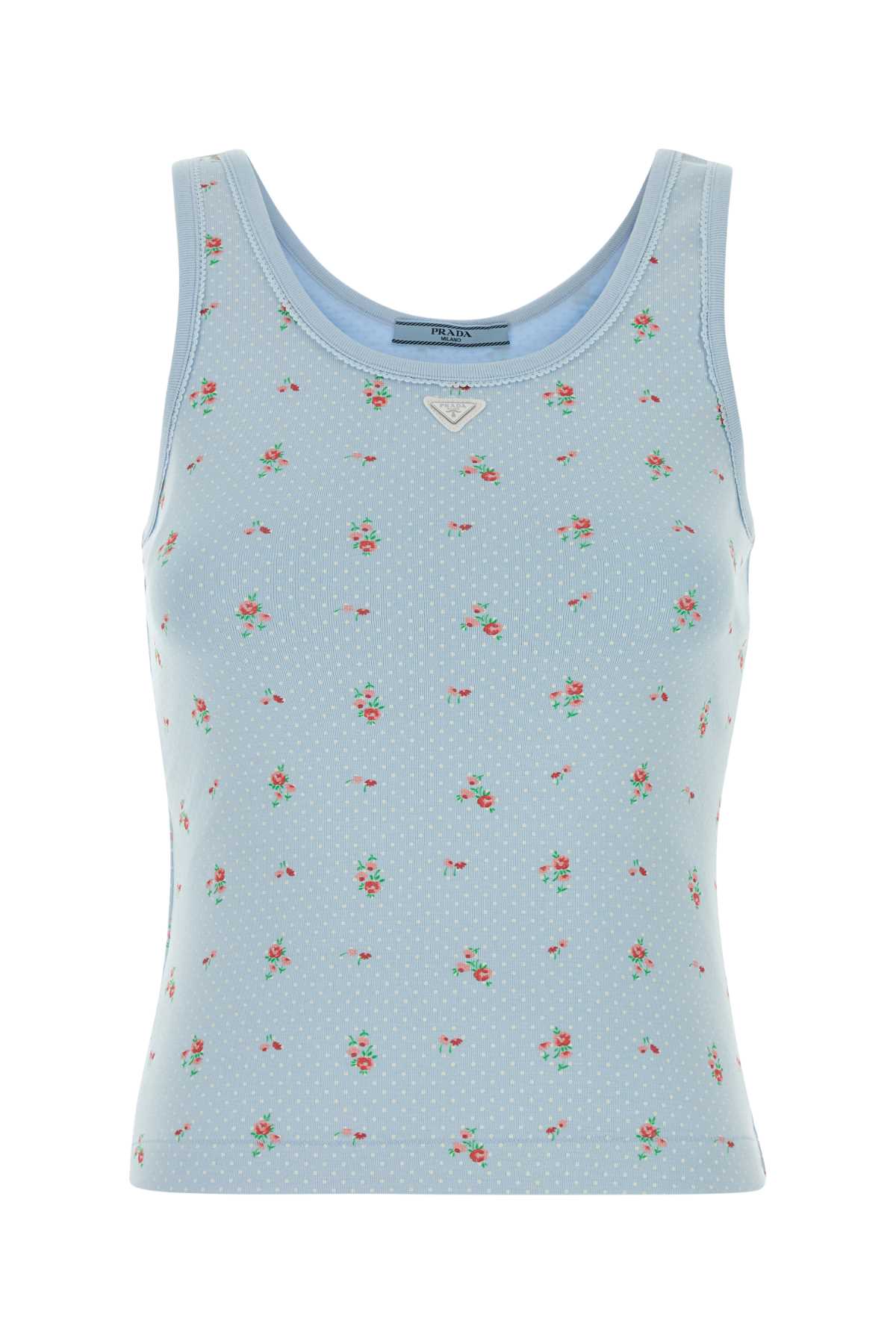 Prada Printed Stretch Cotton Tank Top In Blue
