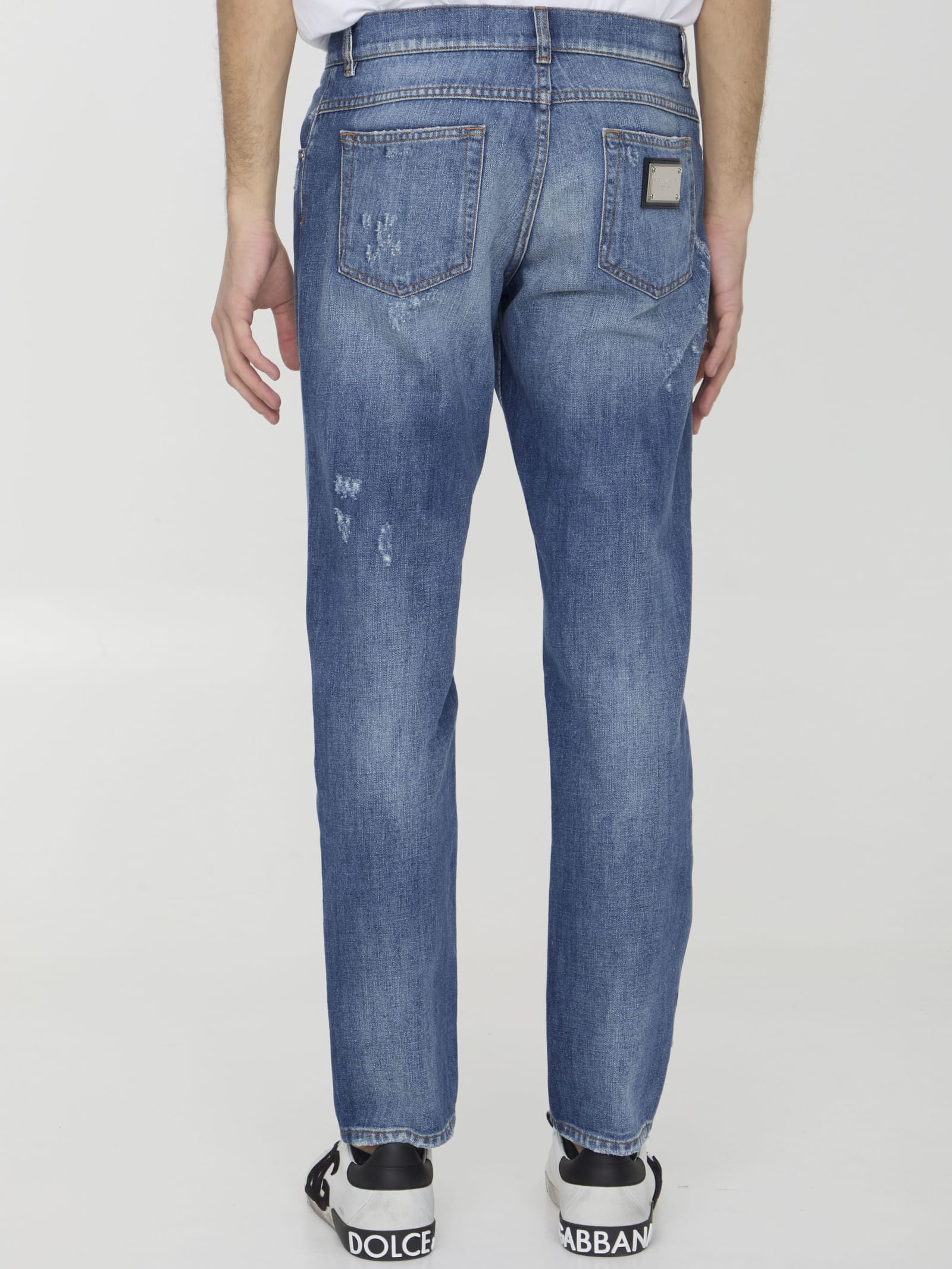 Shop Dolce & Gabbana Distressed Denim Jeans In Light Blue