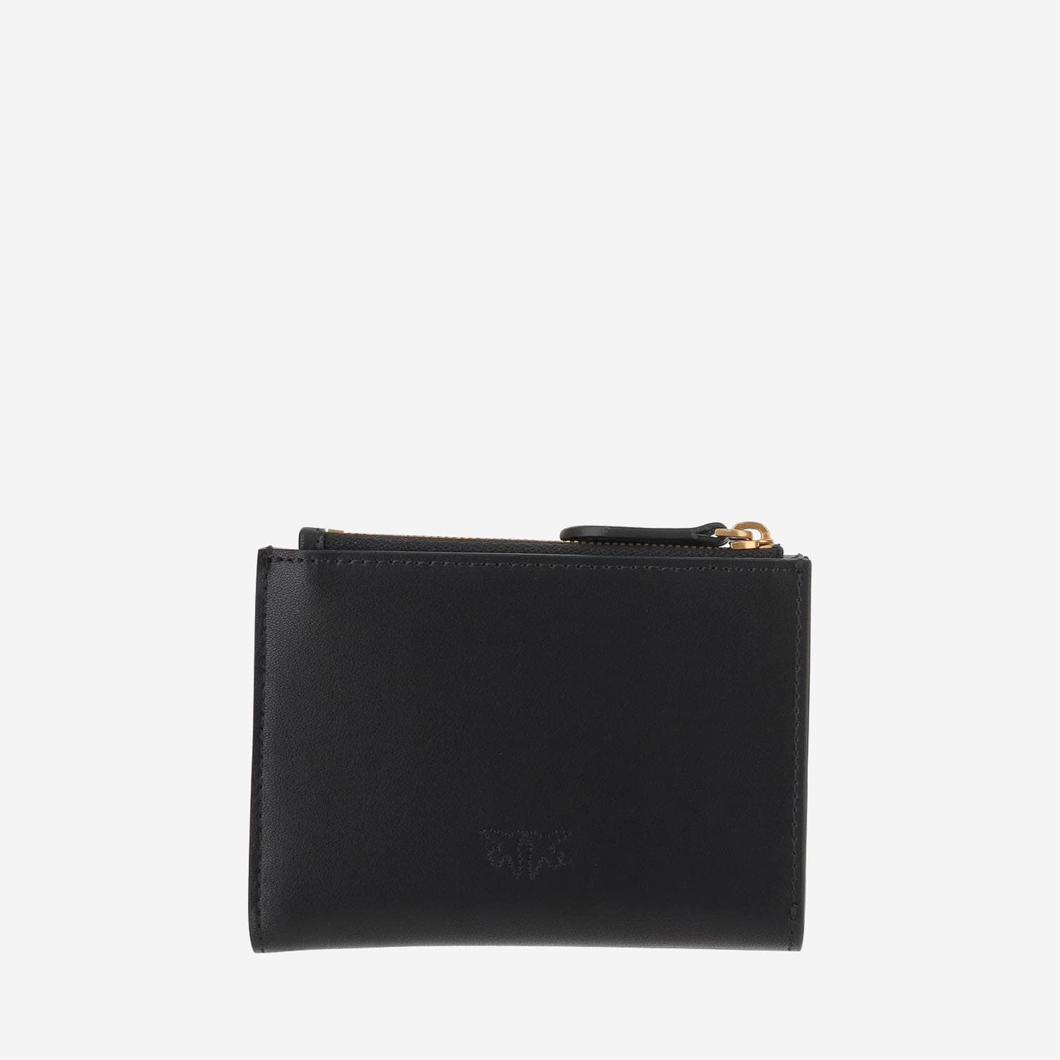 Pinko Compact Leather Wallet With Logo In Black