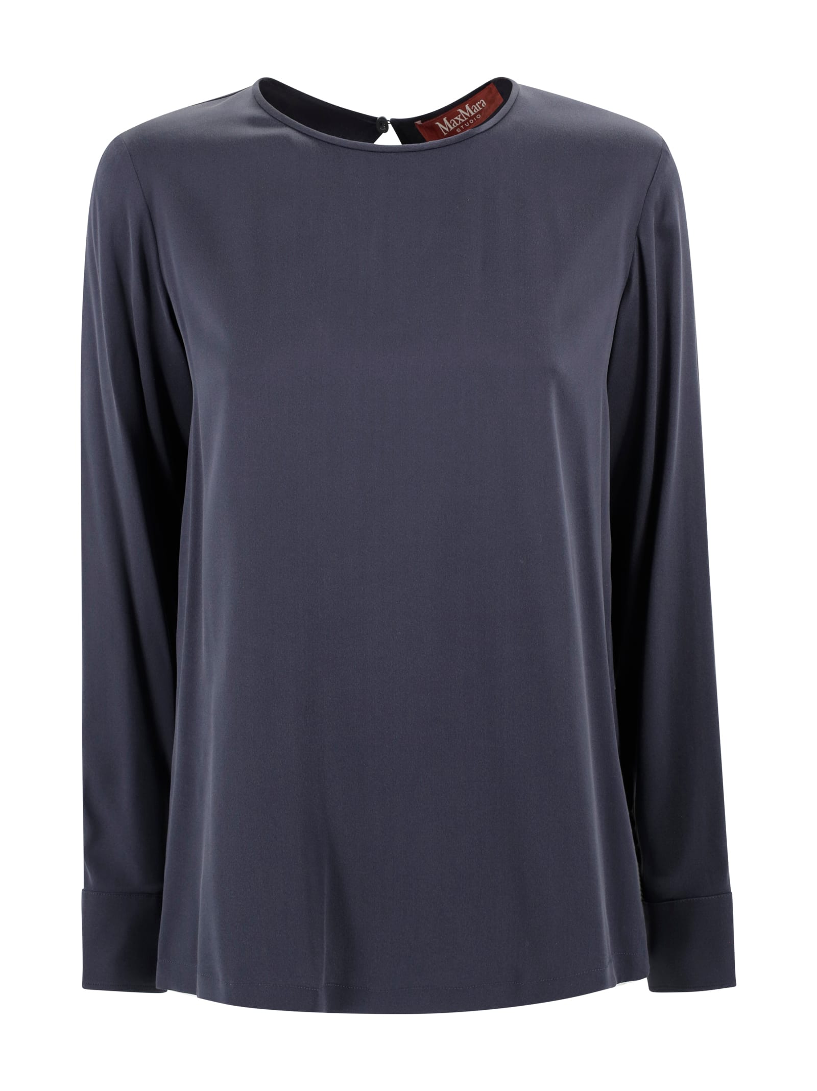 Max Mara Silk Satin Shirt With Round Neck. In Gray