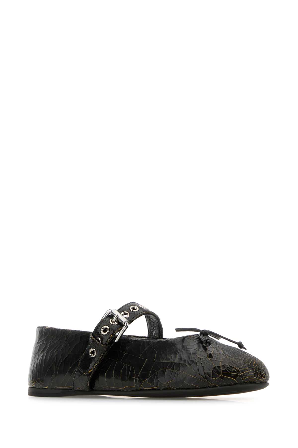 Shop Miu Miu Black Leather Ballerinas In Ebano