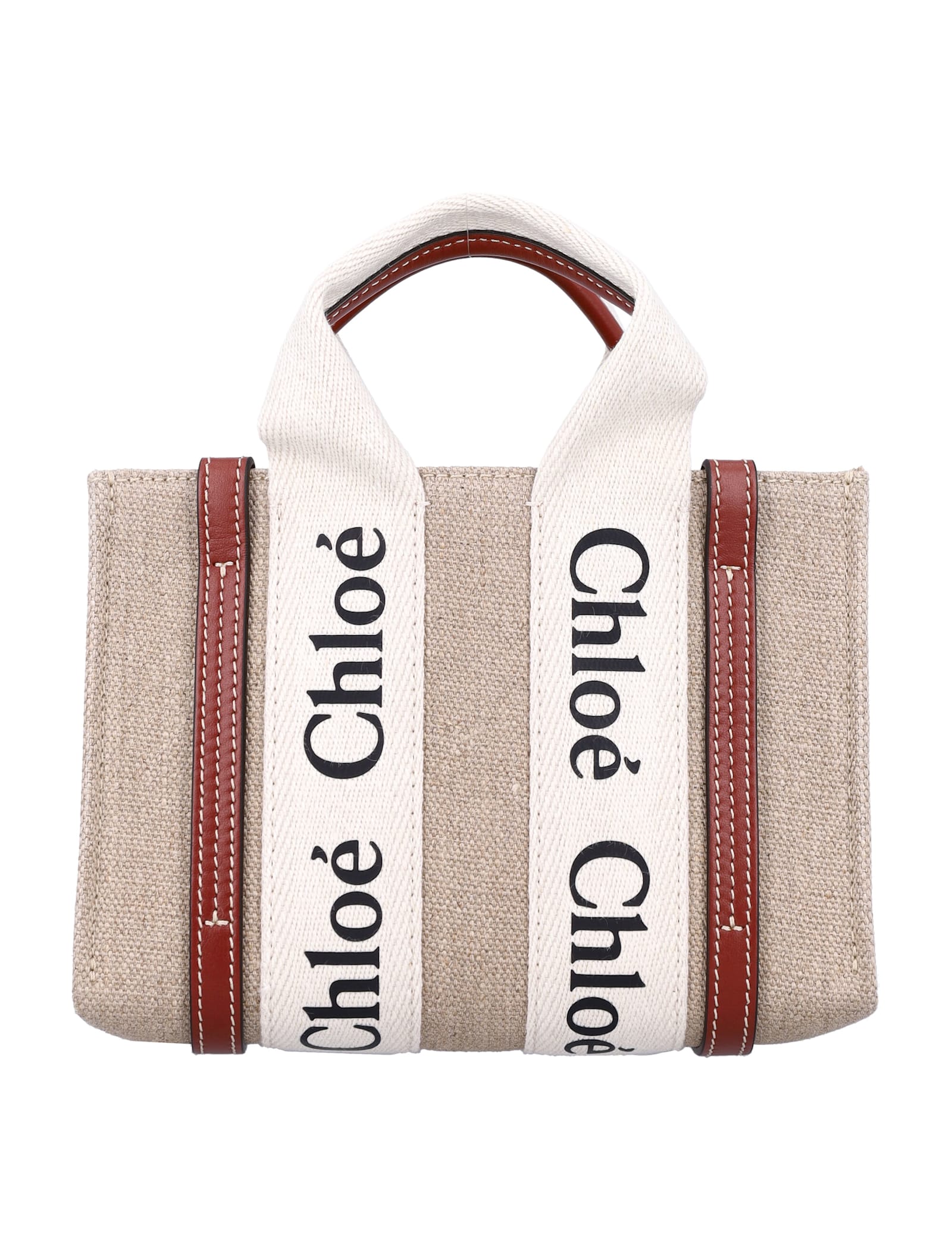 Shop Chloé Woody Small Tote Bag In White - Brown 1