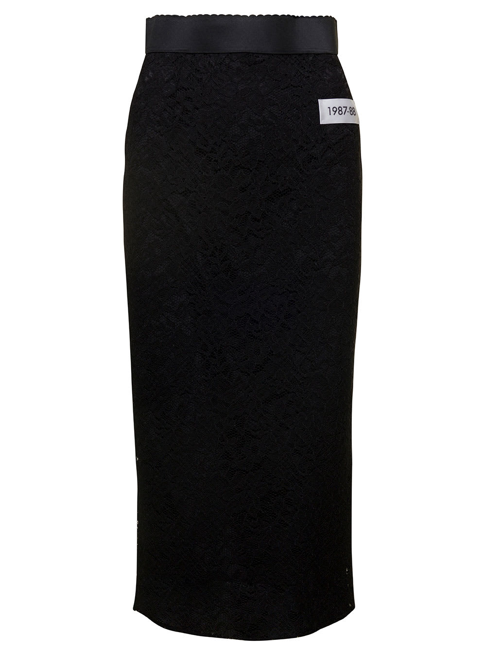DOLCE & GABBANA BLACK HIGH WAISTED PENCIL SKIRT WITH PATCH IN VISCOSE WOMAN