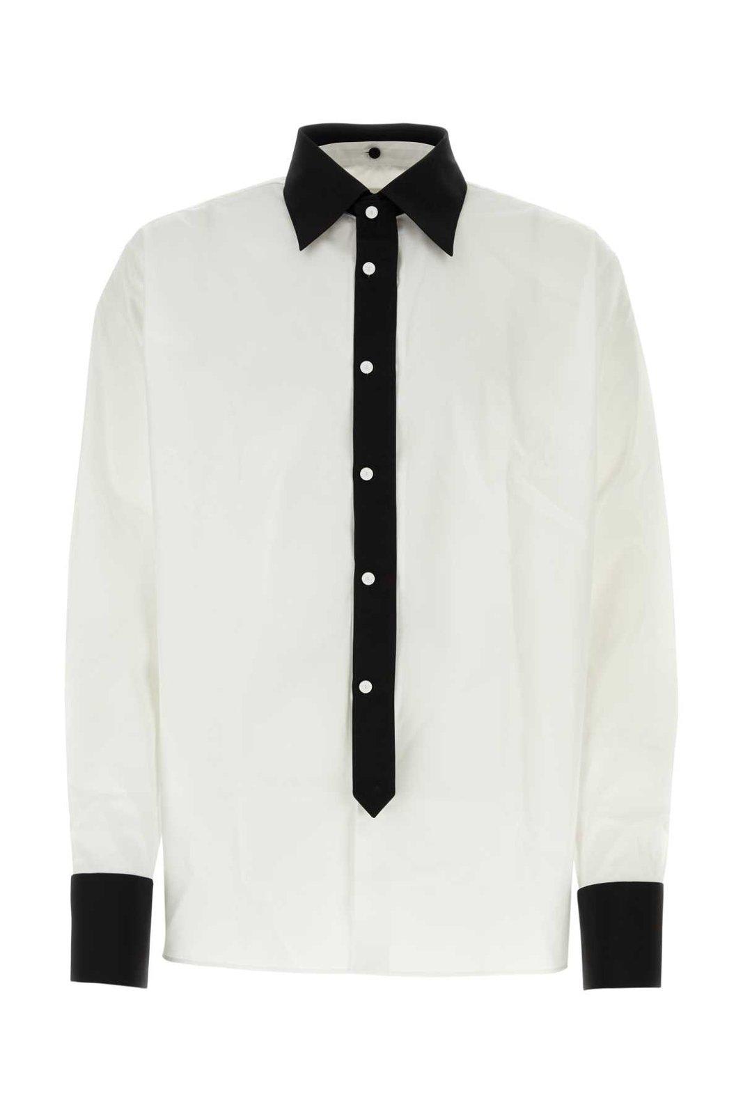 Prada Contrast-trim Long-sleeved Shirt In White